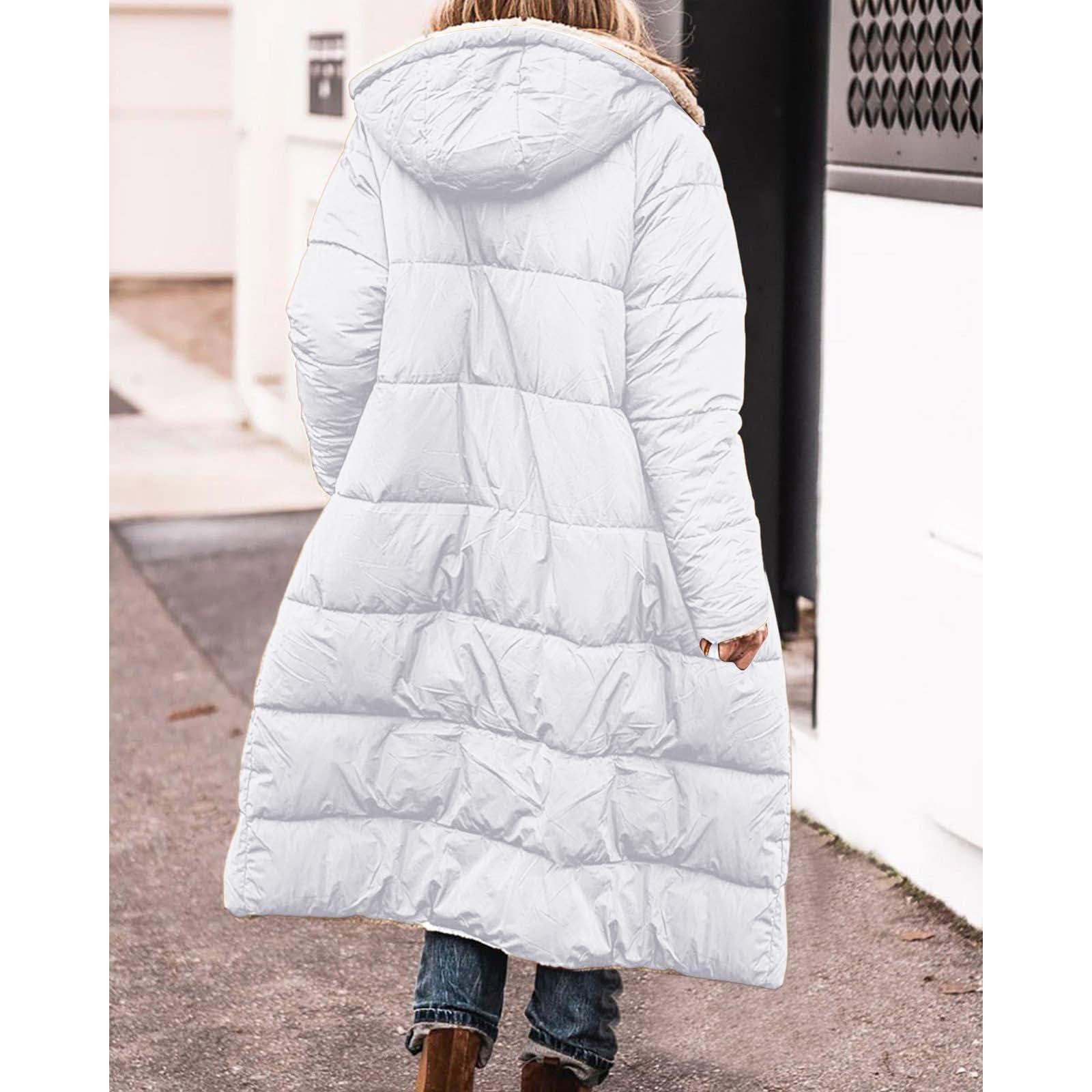 Abrigo largo de invierno para mujer con capucha, abrigo reversible con forro de peluche y abrigo acolchado lateral, abrigo de felpa cálido, chaqueta de entretiempo forrada para otoño e