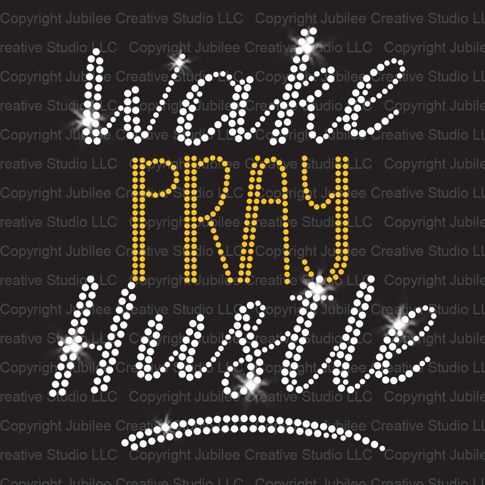 JCS Rhinestones Wake Pray Hustle Iron On Rhinestone Crystal T-Shirt Transfer by JCS Rhinestones