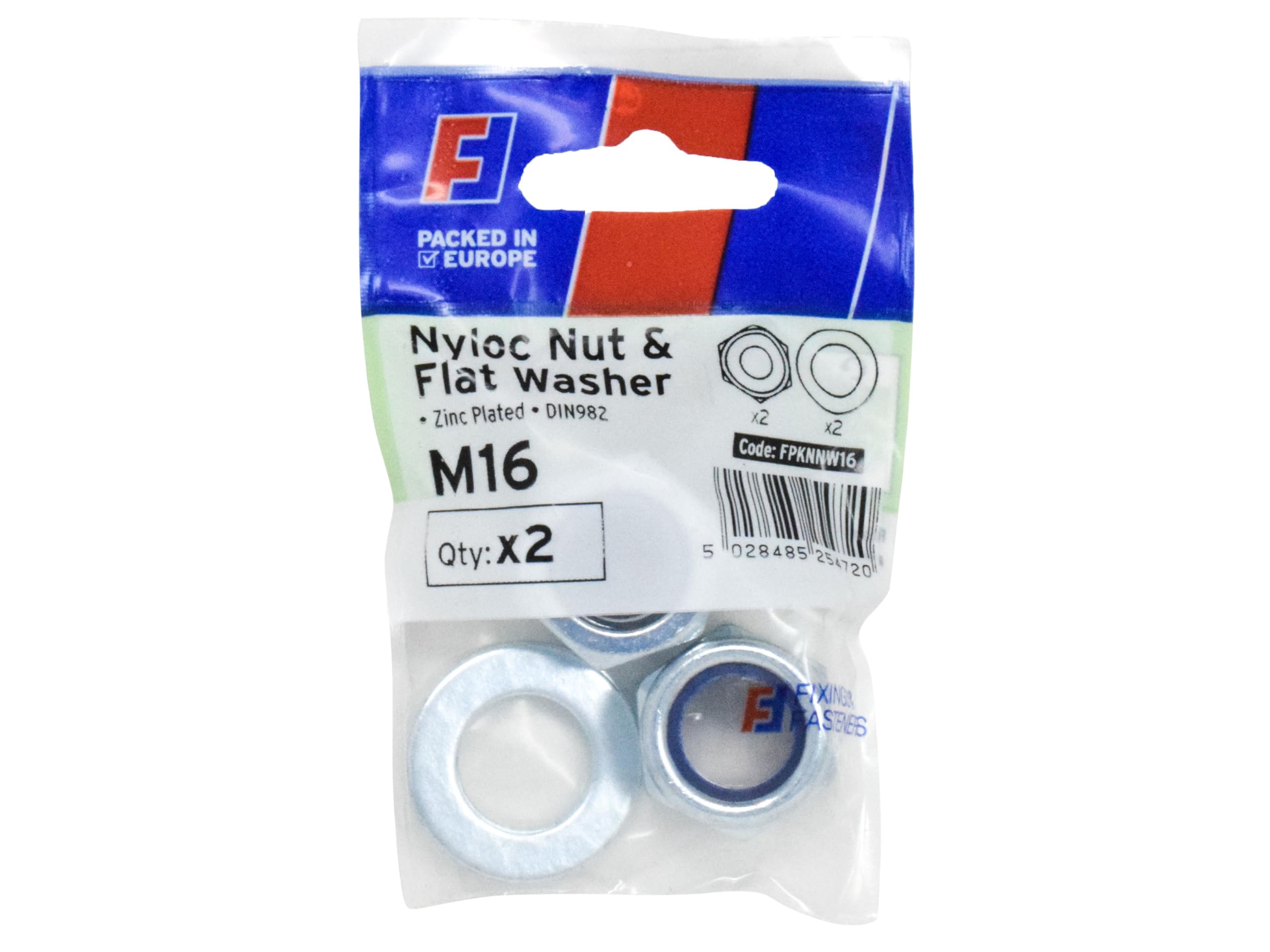 Forgefix Nyloc Nut & Washer M16 ForgePack 2, bright zinc plated for increased corrosion resistance