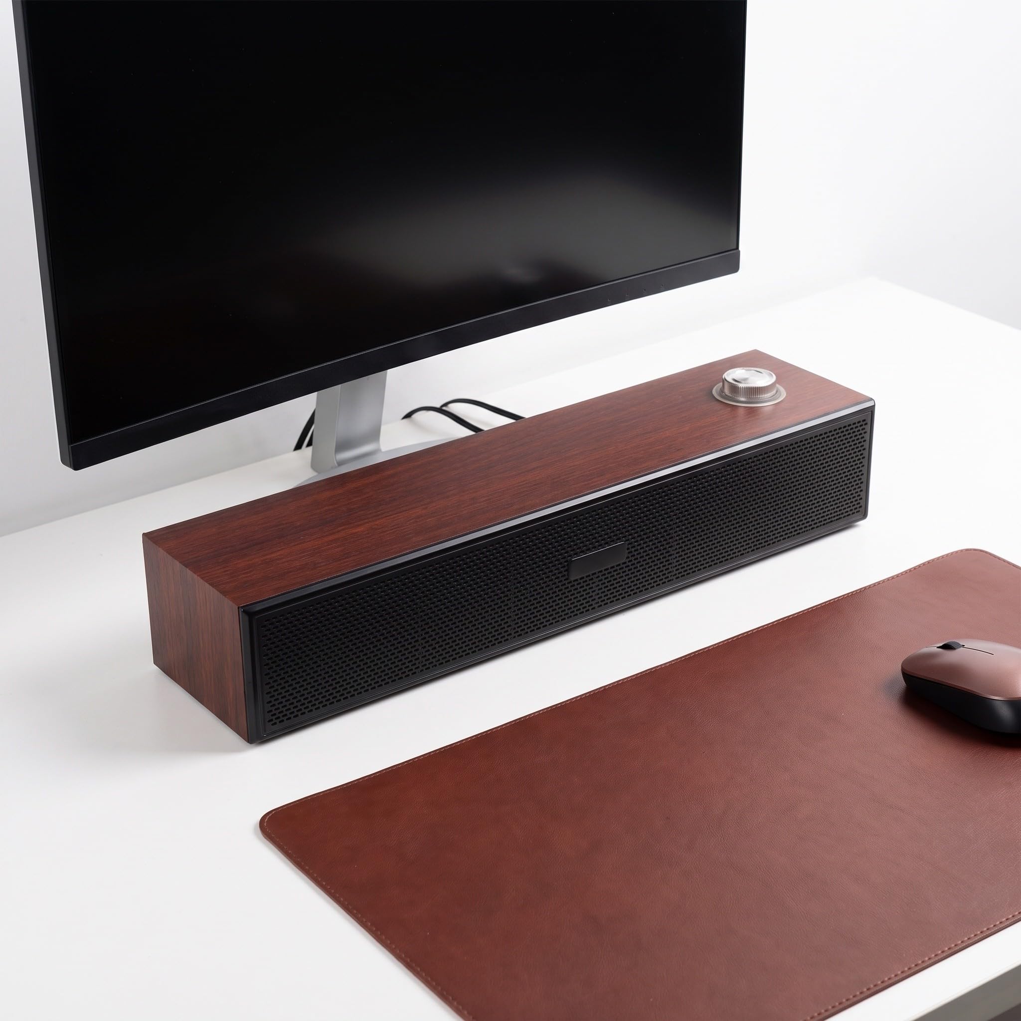 ibasenice Altoparlante per Computer: Soundbar per PC con Suono Stereo - Altoparlante soundbar in Legno da 14,6" per Monitor Desktop, Laptop, USB e connessione cablata da 3,5 mm