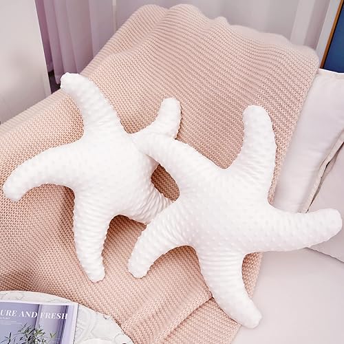 Almohada con forma de estrella de mar, 2 unidades, color blanco, con forma de estrella de mar, almohadas decorativas costeras, para playa, océano,