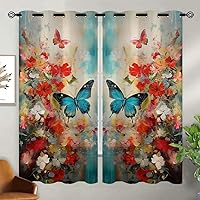 Vista 87 de Cortinas opacas de mariposa para decoración del hogar de niñas y niños, hermosas flores en acuarela, con ojales, aislamiento térmico, cortinas