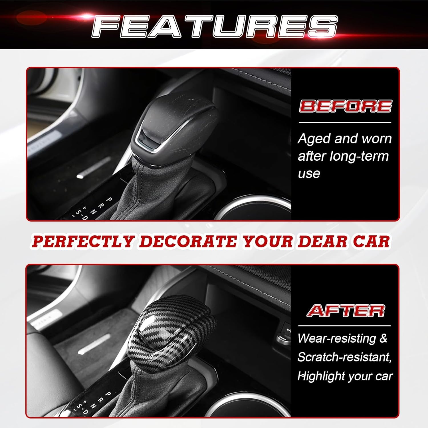 x xotic tech Carbon Fiber ABS Gear Shift Knob Cover Trim Compatible with Toyota Toyota Highlander (XU70) 2020-up, RAV4 (XA50) 2020-up, Venza 2021-2024 Car Interior Accessories, 2Pcs