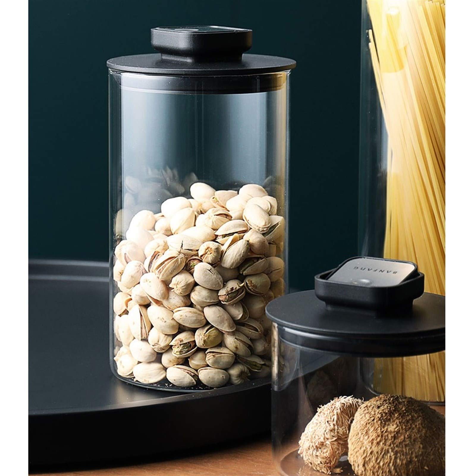 Botes para Alimentos Borrar almacenamiento de vidrio tarros, con tapas hermético, Bote estanco for la cocina, grano de café, té de hojas sueltas, galletas del caramelo jarras, un juego de 3 Botes Herm