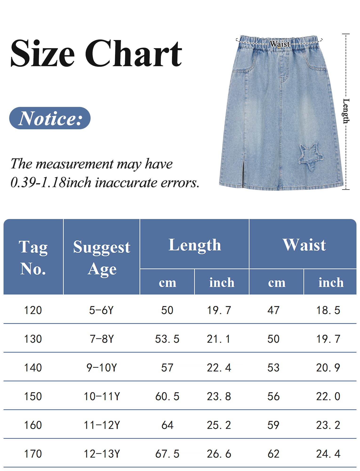 SEAUR Jupe trapèze en jean pour fille - Taille élastique - Longueur genou avec poches - Jupe en jean d'été pour adolescente