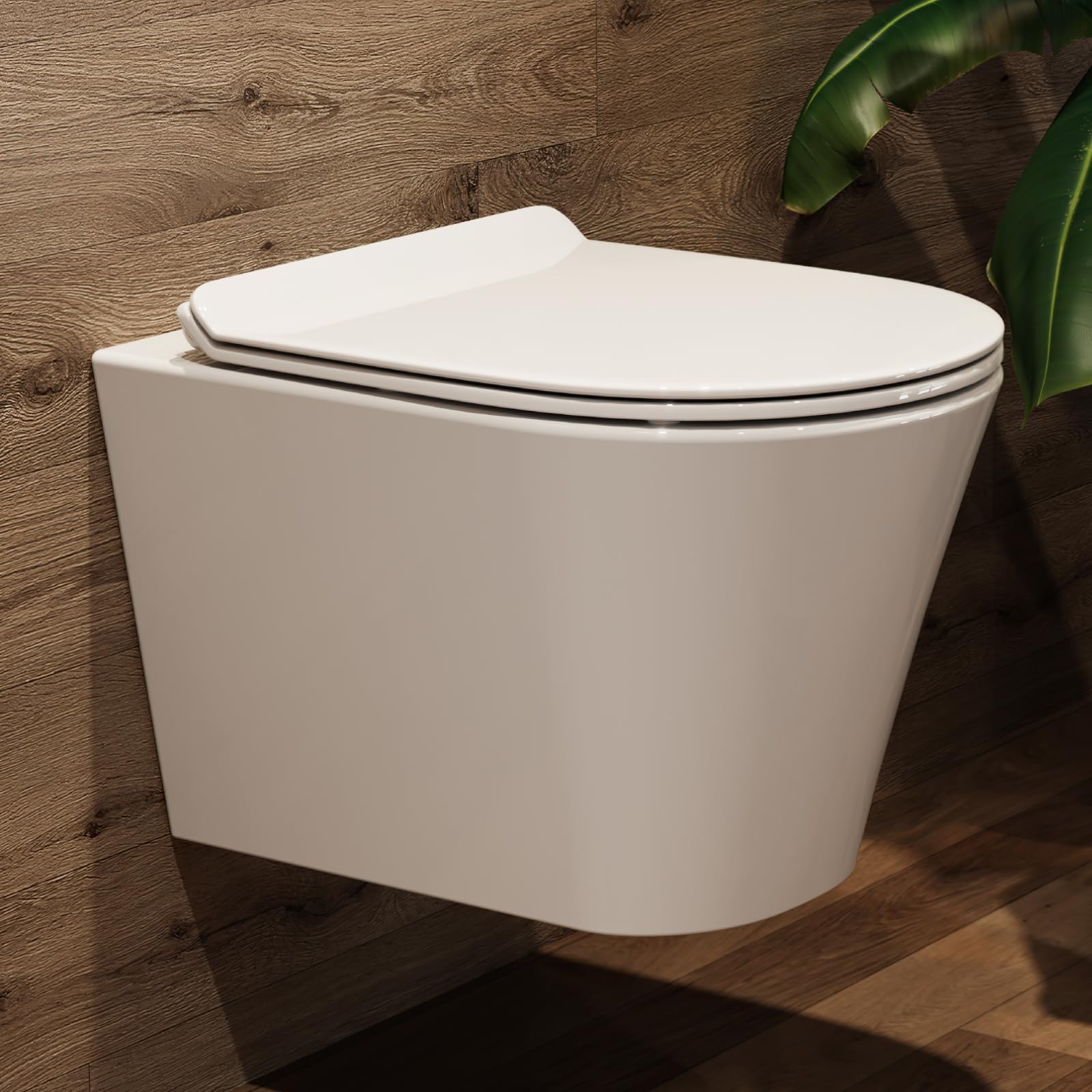 Hänge WC Wand WC Spülrandlos mit Toilettendeckel mit Absenkautomatik - geruchsarmer Tiefspüler WC - Toilette aus Keramik mit Nano Beschichtung - WC kloschüssel mit Einloch-Superspin-Spülung, Weiß