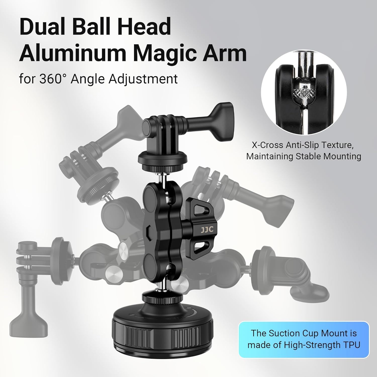 JJC Rotate Vacuum Suction Cup Mount with 1/4"-20 Screw & Ball Head for DJI Osmo Nano Action 6 5 Pro 4 3, Strong Stable Suction Base Compatible with Gopro 13 12 11 10, for Insta360 X5 X4 X3 Car Mount