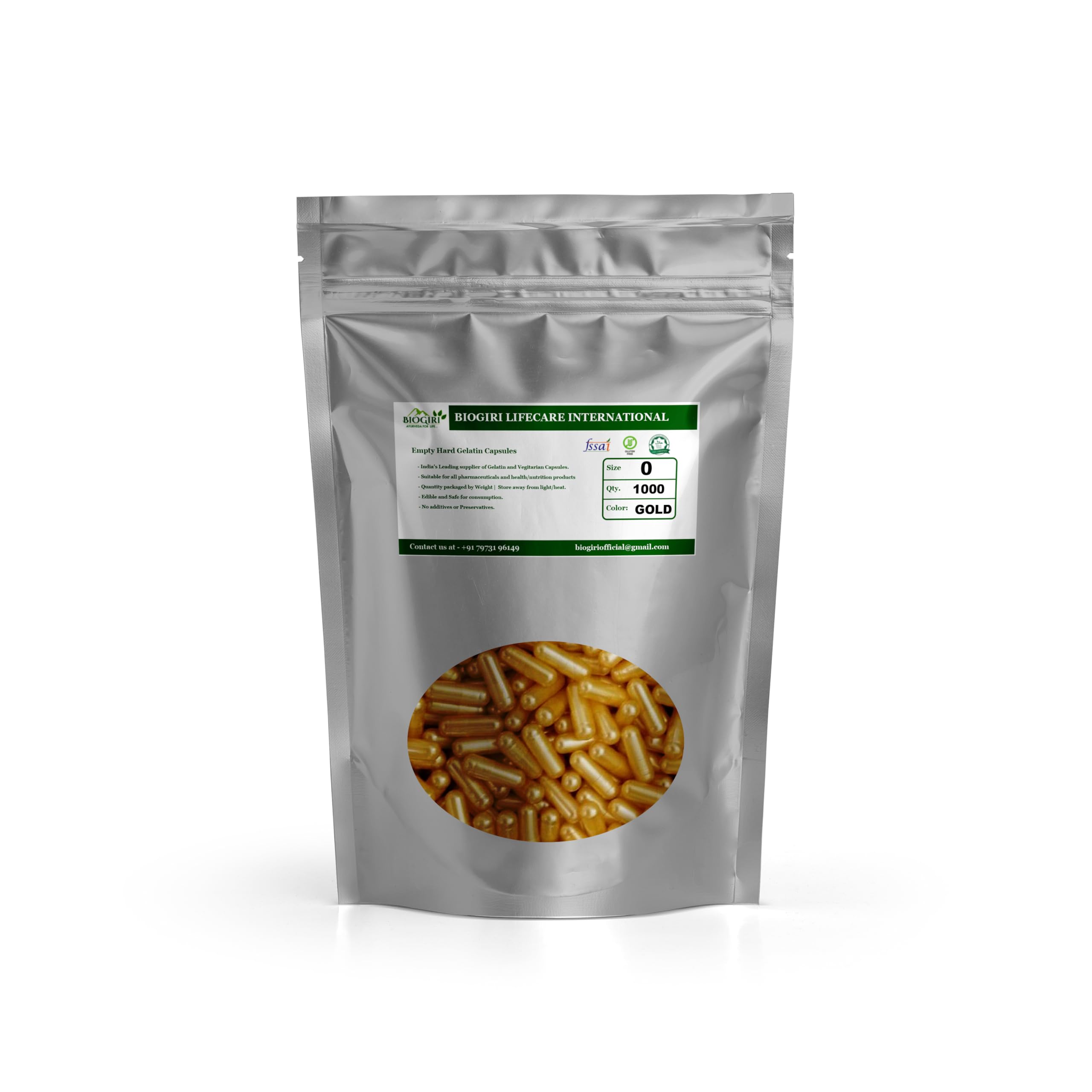 Biogiri Lifecare International Premium Size 0 Gold Empty Gelatin Capsules - Gluten-Free - 500mg Capacity - Ideal for Powder Filling - Pack of 1000 (B0CKPYFT4K) Amazon Price History, Amazon Price Tracker