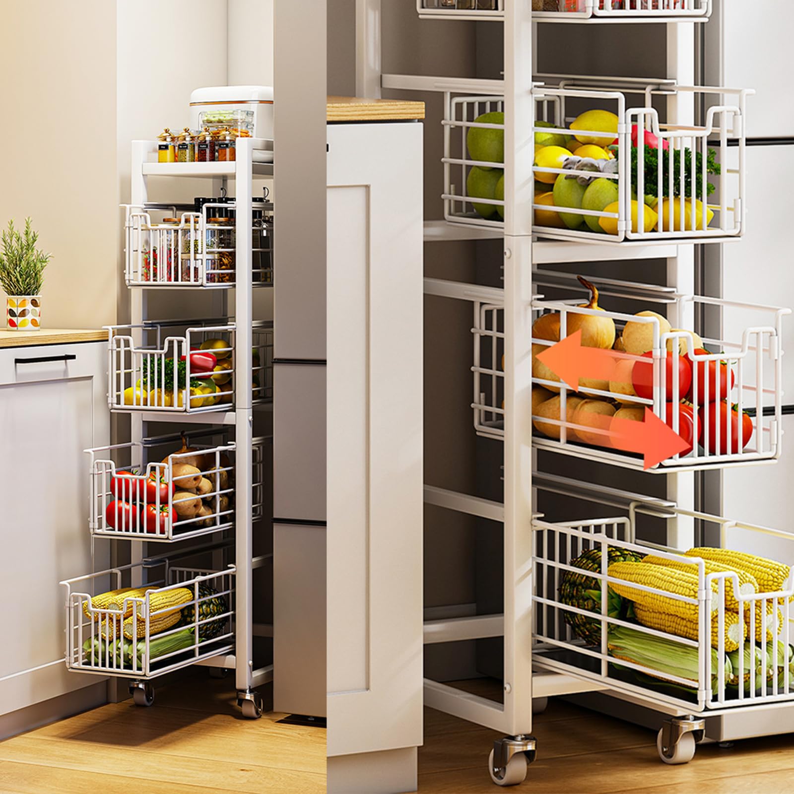 Chariot de Rangement Coulissant à 3 Niveaux - Chariot Utilitaire Universel en Métal pour Maison, Cuisine, Salle de Bain, Chambre à Coucher, Bureau, Salle de Classe, Barre de Fournitures de Nettoyage