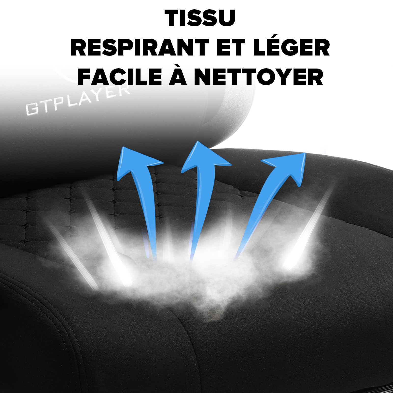 GTPLAYER Chaise Gaming Bureau Ergonomique Fauteuil Gaming Tissu, accoudoir inclinable, avec Repose-Pieds, Supporte 150 kg, Noir