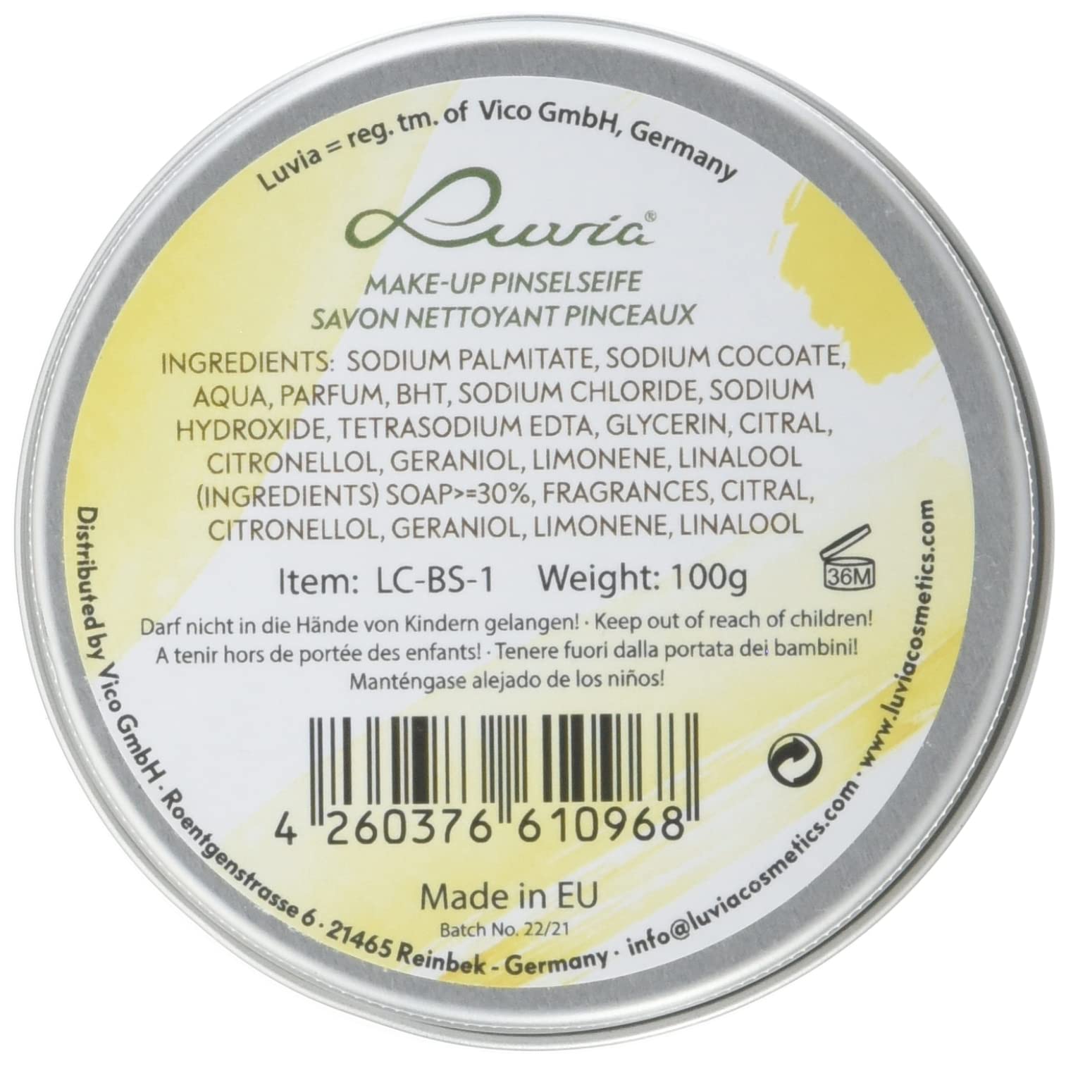 Luvia mydło pędzelkowe – Essential Brush Soap Citro – do czyszczenia pędzli kosmetycznych – idealne mydło do blendowania kosmetyków – 100 g XXL pędzel do makijażu