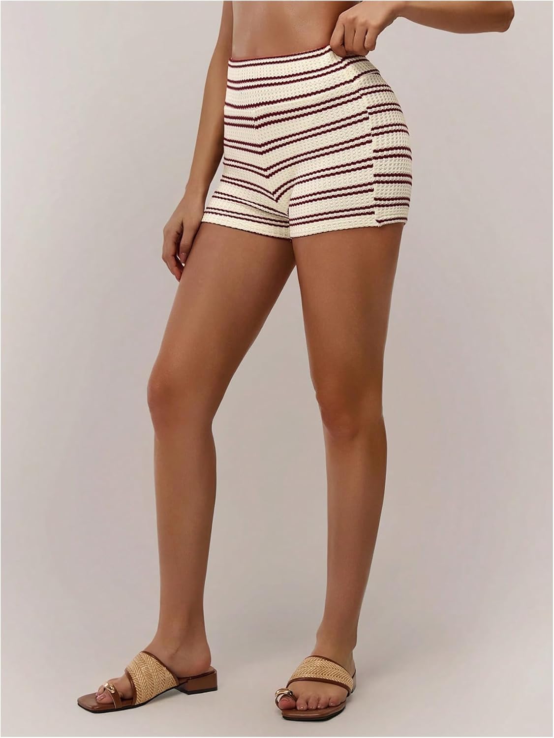 WDIRARA Women's Striped Low Rise Mini Shorts Elastic Waist Knit Skinny Shorts - Image 5