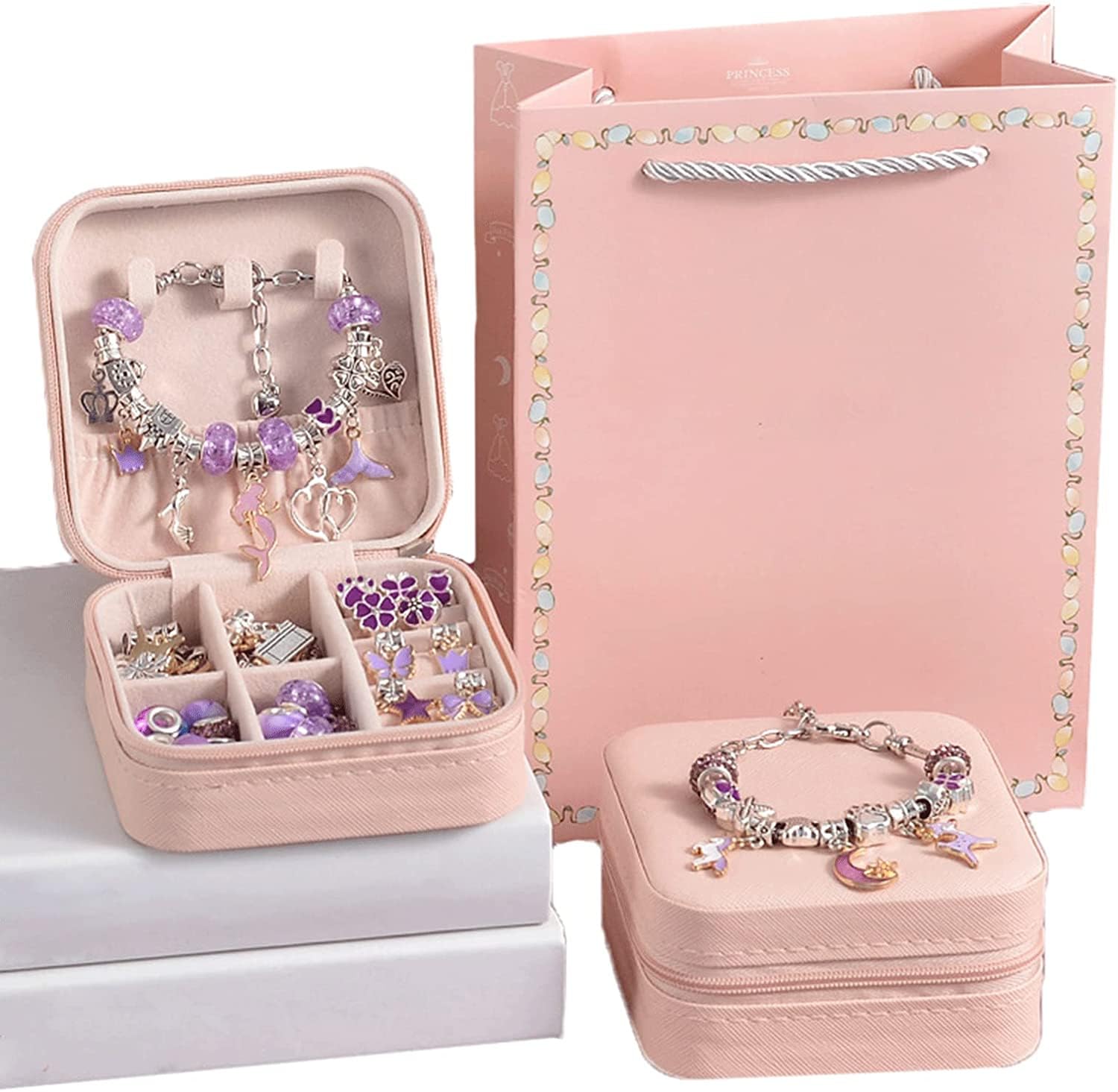 Beautiful DIY Bracelet Set, 66 Pieces Jewellery Making Kit for Girls Gift Wrapping Charm Bracelet Craft Gift Set for Teen Girls (Purple)