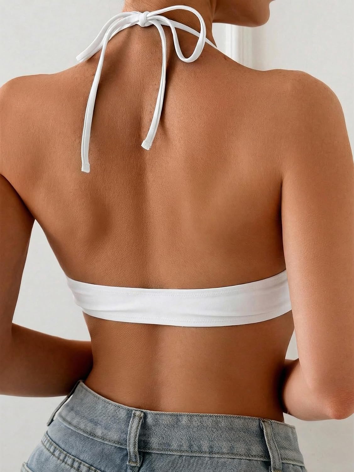 SOLY HUX Women's Halter Bikini Top Tie Back Bathing Suit Summer Beach Swimsuit Tops