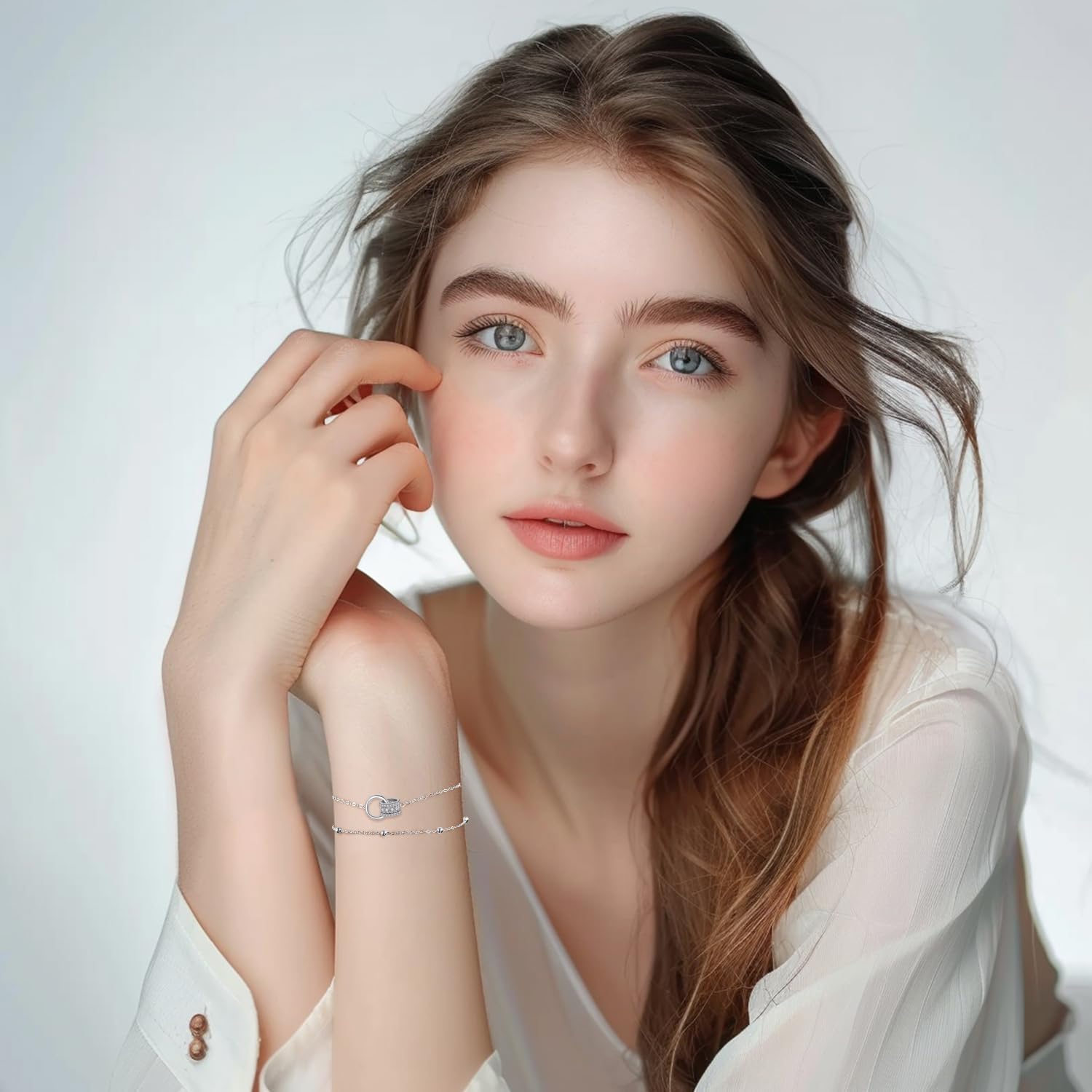 Arrebol Bracciale Donna Argento 925 con Doppia Catena Regalo per Donne Moglie Madri Figlia - Regolabile [16+4cm]