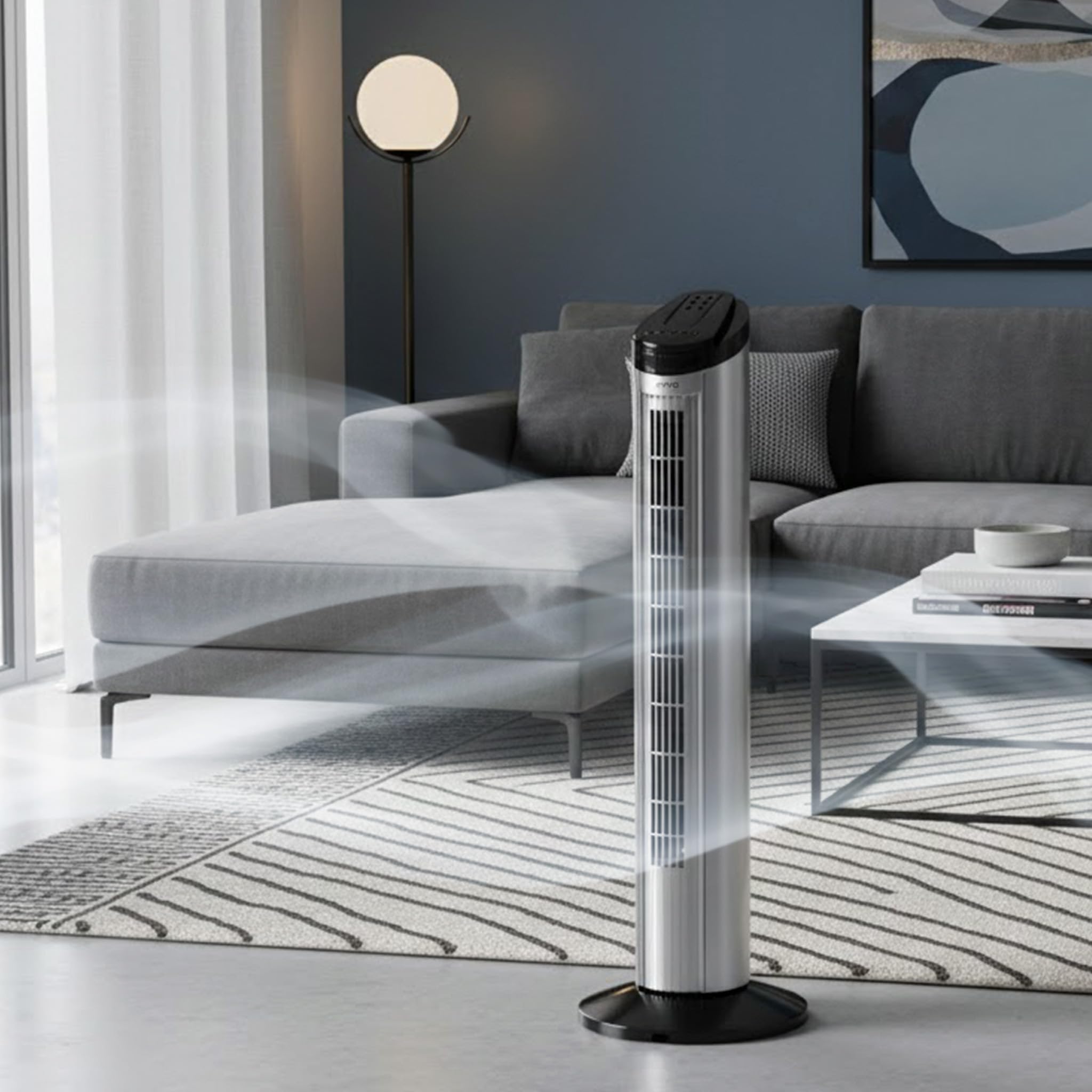 EVVO V60 Ventilador de Torre con Ionizador y Función Turbo - Ventilador Vertical Silencioso con Mando a Distancia, Pantalla LED y Temporizador, Ventilador Columna Potente para Salón y Dormitorio — view 9