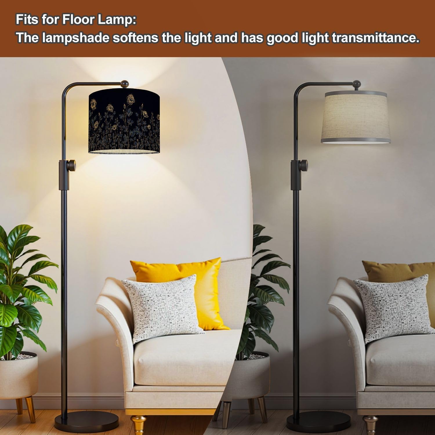 Lampshades Lamp Shades Boho 1 Pack Navy Blue Gold Floral Roses Flower Stems Leaves Delicate Light Shade for Table Lamps Floor Lamps Drum Lamp Shades Lampshade Replacement