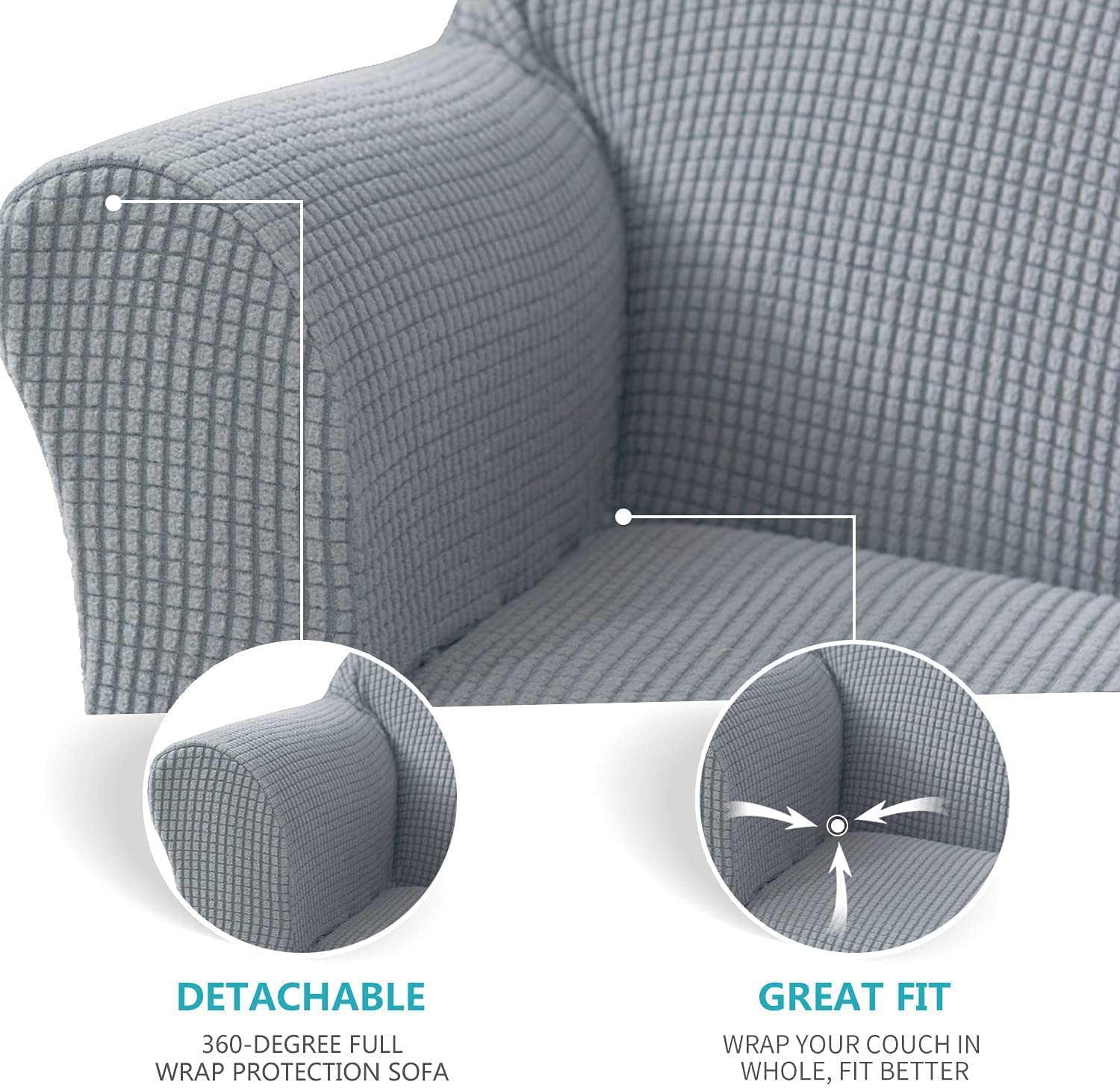 Dehnbarer Sofabezug, weicher Sofa-Schonbezug, Sesselschutz, Möbelschutz für Kinder und Kleinkinder, babysicher (hellgrau)