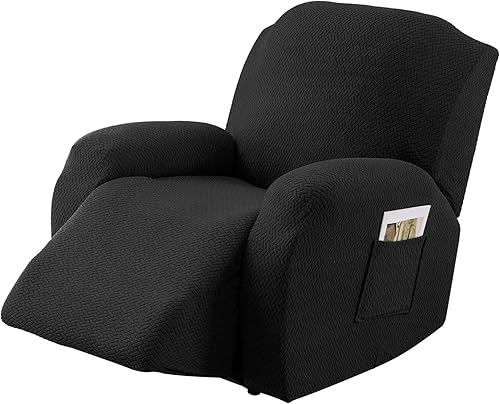 Genina Funda reclinable elástica para sofá reclinable, funda de sofá para sofá reclinable, protector de muebles de jacquard grueso, lavable (negro,