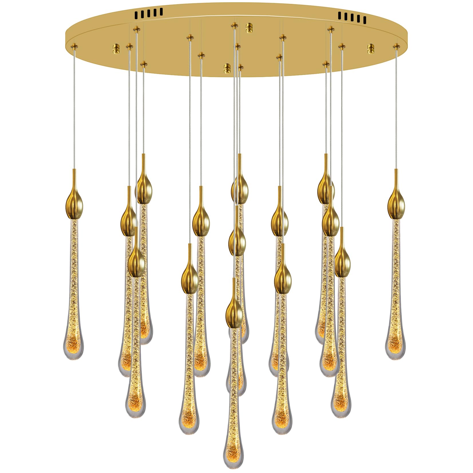 FYZDLAOR 15-Light Linear Pendant Chandeliers Modern Raindrop Crystal Pendant Lights LED 3CCT Dimmable Oval Chandelier for Dining Room Kitchen Counter Ceiling Lighting Fixtures