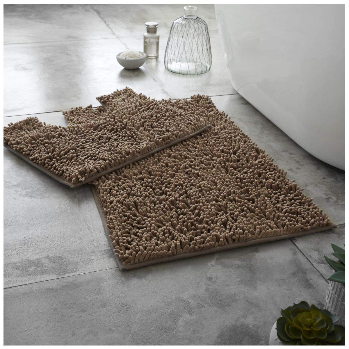 GC GAVENO CAVAILIA 100% Microfiber Toilet Rug Set, Loop Bath Mat Non Slip, Pedestal Mats For Bathroom, Latte, Regular, 678649