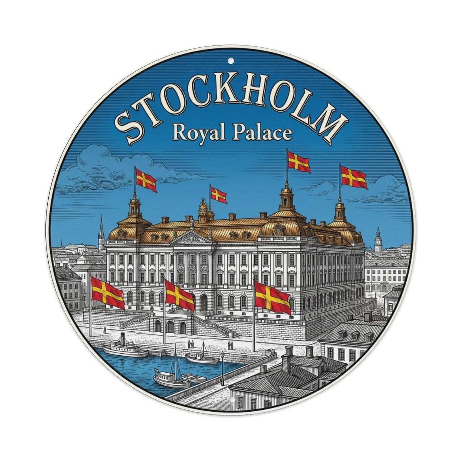 Vintage Travel Stockholm Sweden Antique Metal Tin Sign