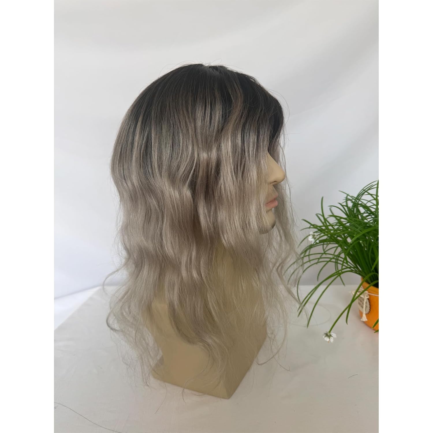 12inch Toupee for Man Ultra Thin Skin PU Men's Hairpiece European Virgin Human Hair Replacement System Pieces for Men Women 10x8inch 1B Black Ombre Grey Color