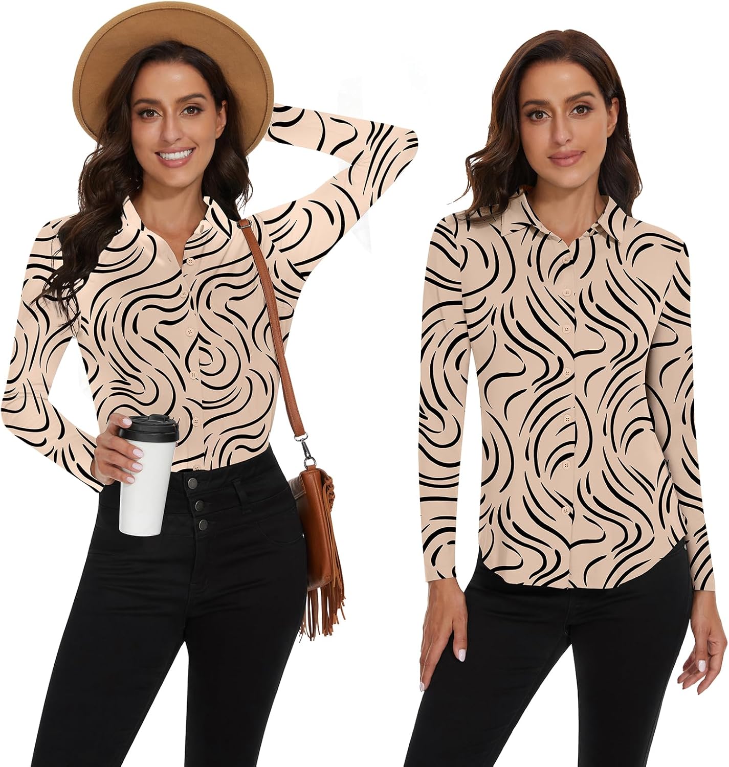 Soneven Womens Golf Polo Shirts 3/4 Long Sleeve V Neck Button Down Shirts Business Causal Work Blouses Tops - Image 2