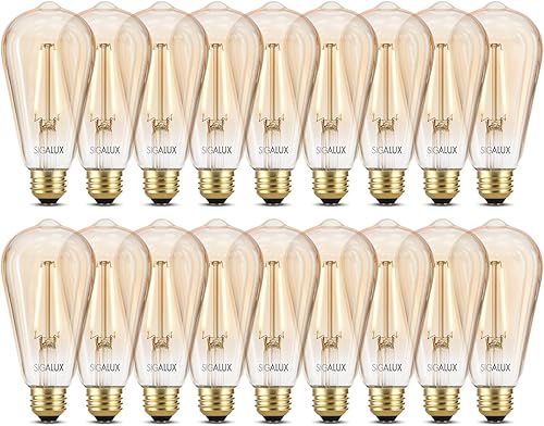 Sigalux Edison Bombillas LED, bombillas vintage regulables equivalentes a 40 W, bombillas de filamento LED E26, bombillas de vidrio ámbar antiguo