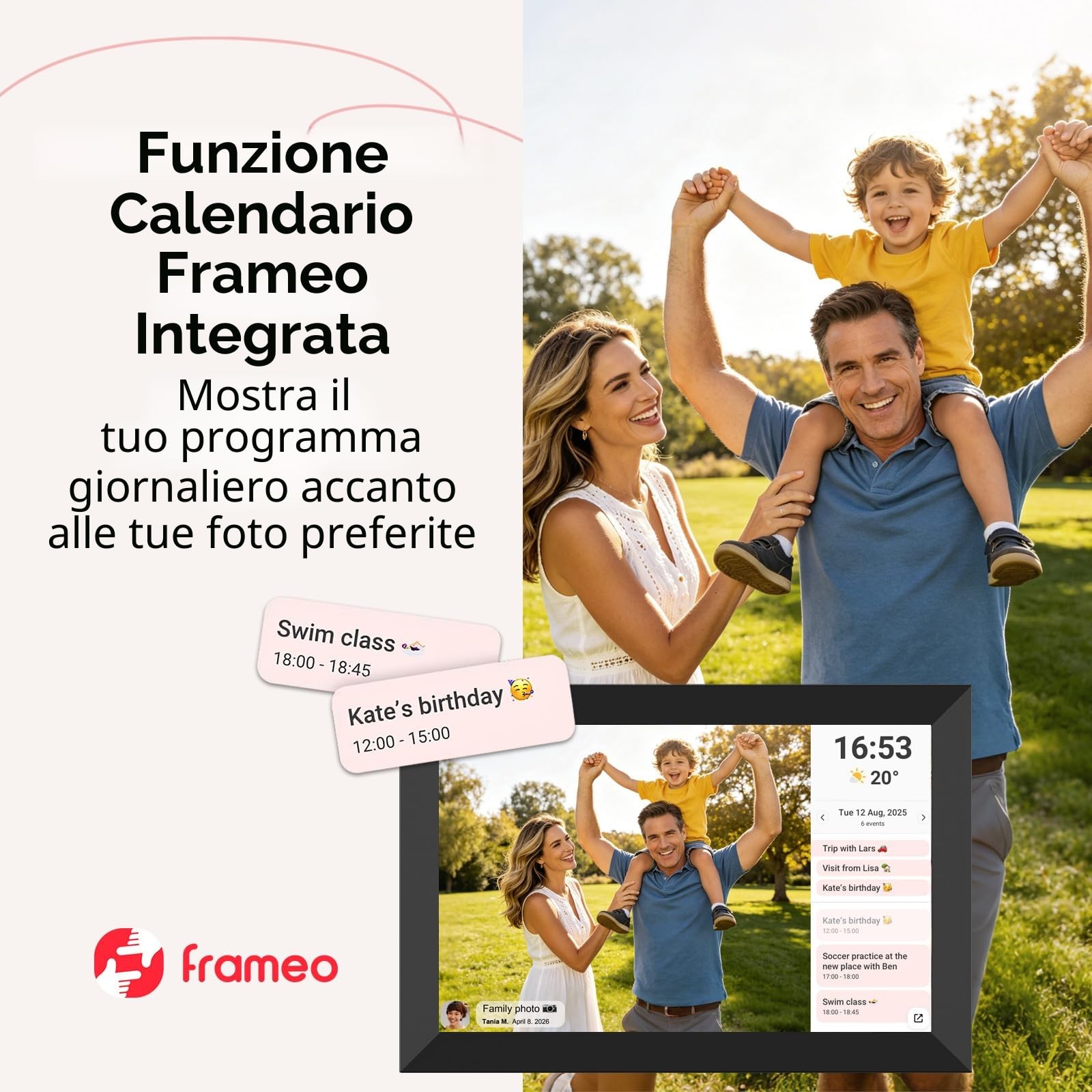 dxmart FRAMEO - Cornice per foto digitale WiFi da 32 GB, schermo LCD Touch WXGA IPS da 10,1", cornice per foto Smart Cloud con rotazione automatica, condivisione dei momenti tramite l'app Frameo