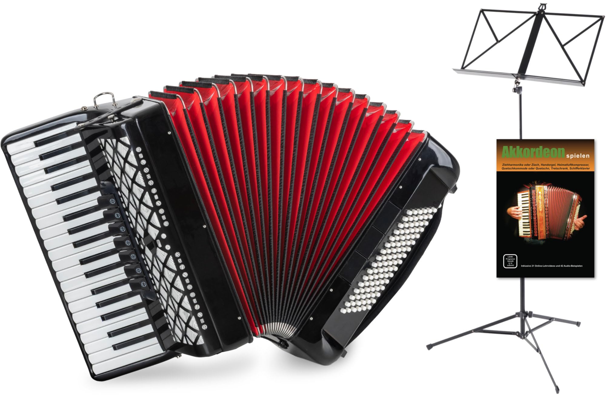 Classic Cantabile Fisarmonica 96 Bassi "Secondo V" Set Nera, 4 kg | 37 tasti del discant, Estensione: F-f (come nella maggior parte delle fisarmoniche Hohner a 96 bassi), 96 bottoni di basso