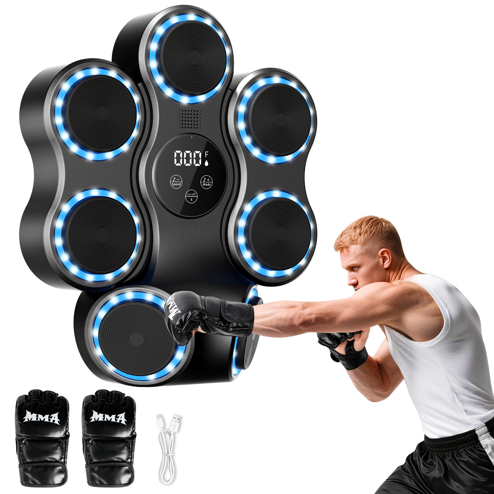 FBSPORT Music Boxing Machine, Macchina da Pugilato Parete con Bluetooth, Guantoni da Pugilato, Macchina da Boxe Musicale per Adulti e Bambini con 11 modalità e 9 velocità per Casa, Ufficio e Palestra