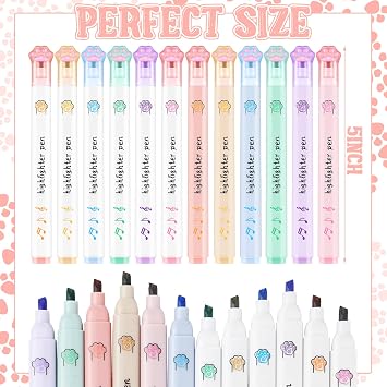 Harloon 12 Pcs Cat Paw Cute Kawaii Highlighters - Soft Chisel Tip, No Bleed Pastel Markers for School, Office, Bible Journal Supplies