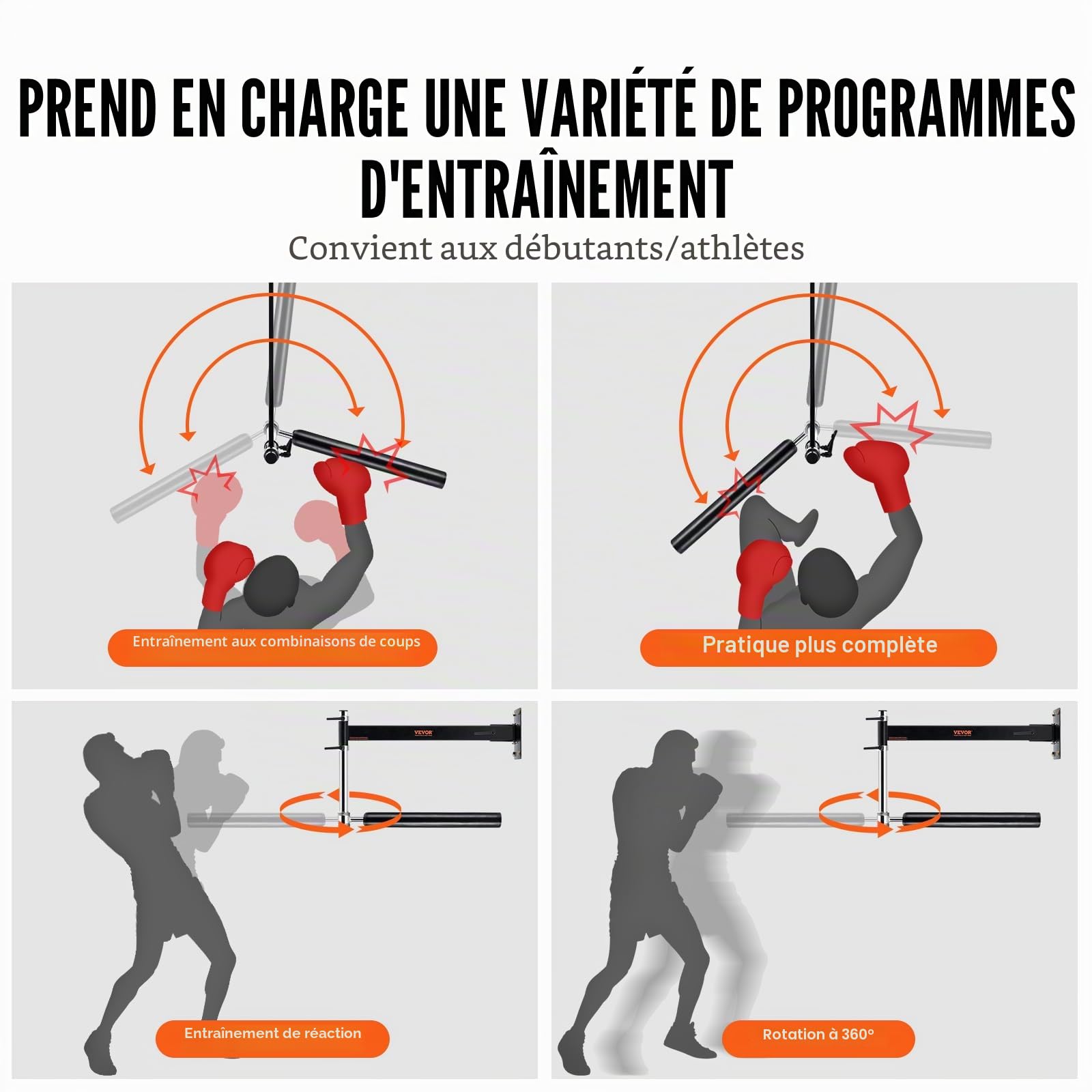 VEVOR Barre de Boxe Murale, Barre de Frappe réglable, entraîneur de Vitesse de Boxe avec Gants, Barre de Boxe réflexe Noire, équipement de Boxe pour Kickboxing, MMA, soulagement du Stress et Fitness