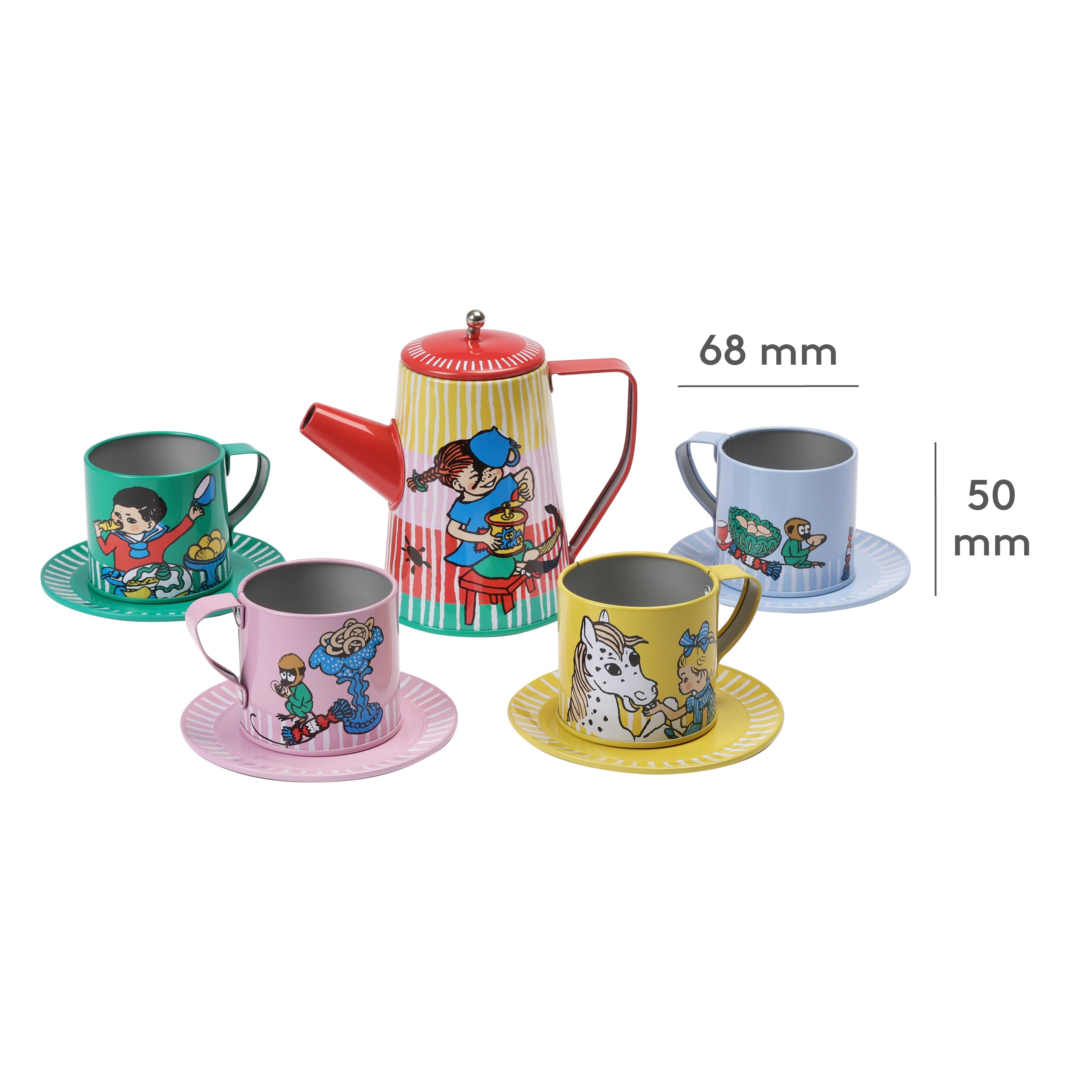 Pippi Kinderservice Spielzeug – Kaffee-Set für Kinder bestehend aus 10 Teilen – Rollenspiel Spielzeug – Offiziell Lizenziertes Pippi-Langstrumpf- Produkt – Perfekt für Kinder ab 3 Jahren