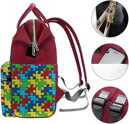 Miniatura 3 de Bolsa de pañales con rompecabezas de conciencia sobre el autismo para mujeres, mochila de gran capacidad, impermeable, bolsa de mamá, mochila de