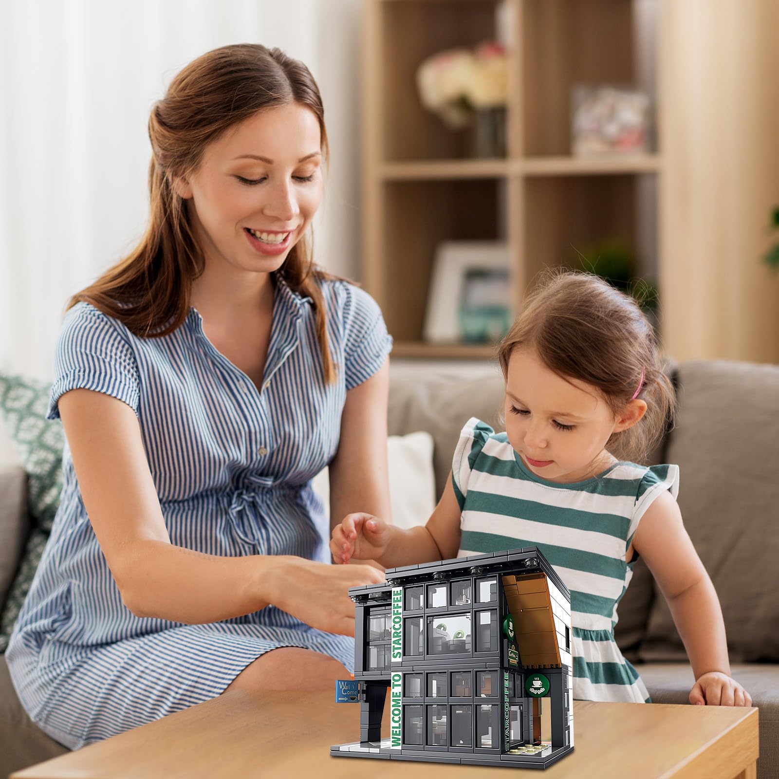 Coffee Shop Building Blocks Toys City Street View Architecture Model Set Birthday Age 6+ Children Teens Adult 581 Pieces