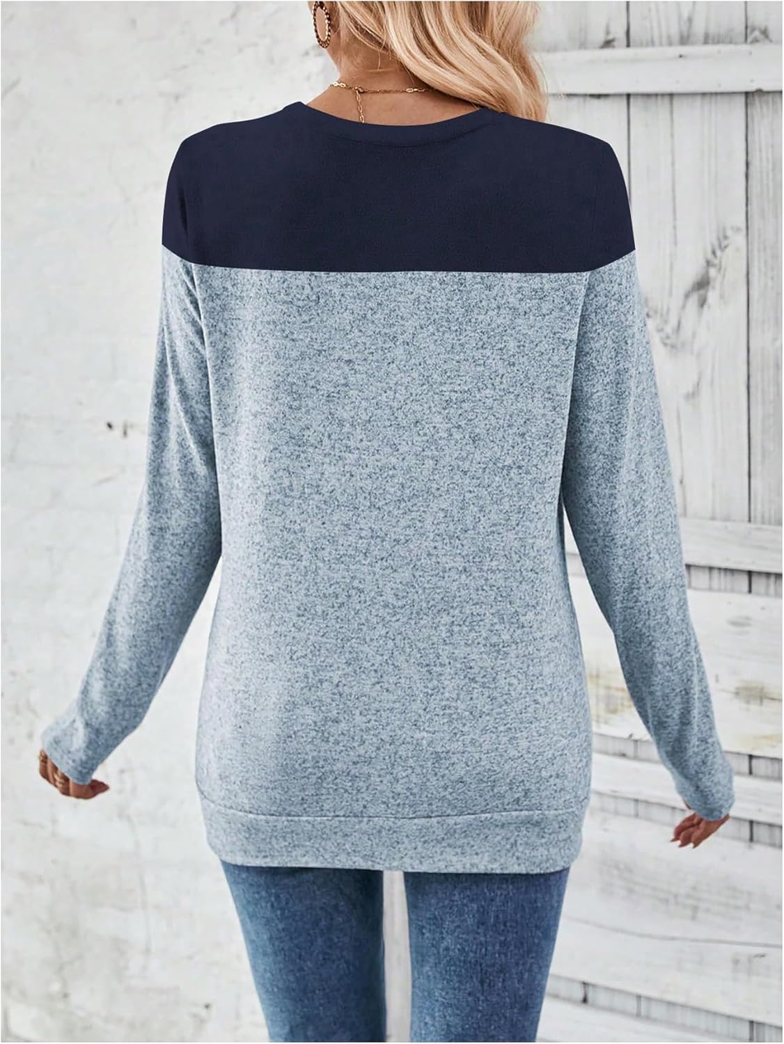 SOLY HUX Women's Color Block Long Sleeve T Shirt Crew Neck Button Casual Fall Tops - Image 2