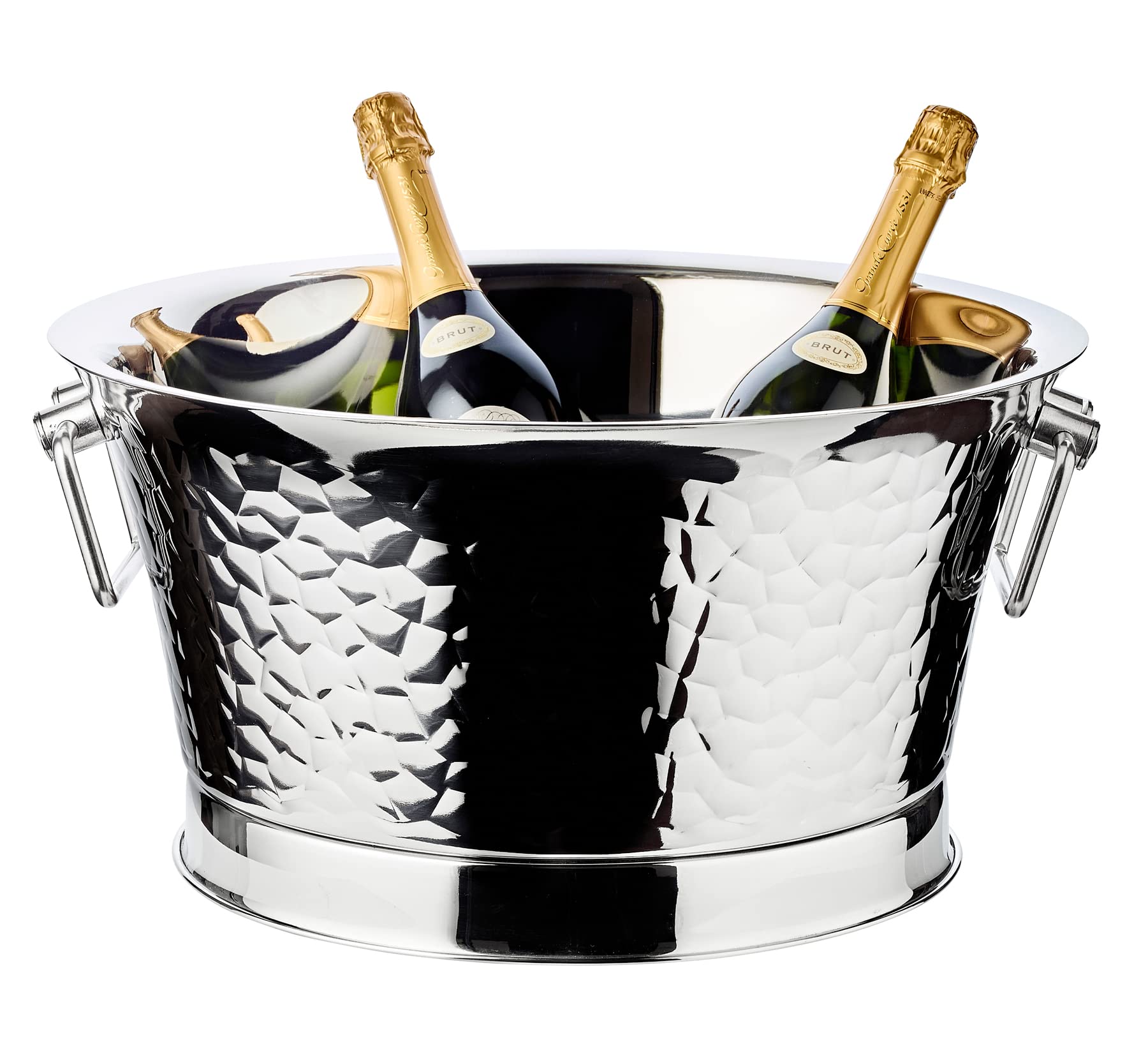 EDZARD Champanera Samu (Ø 48 cm, H 25 cm), acero inoxidable de doble pared, martillada, con asas de transporte – enfriador de botellas grande, enfriador de vino, cubitera grande