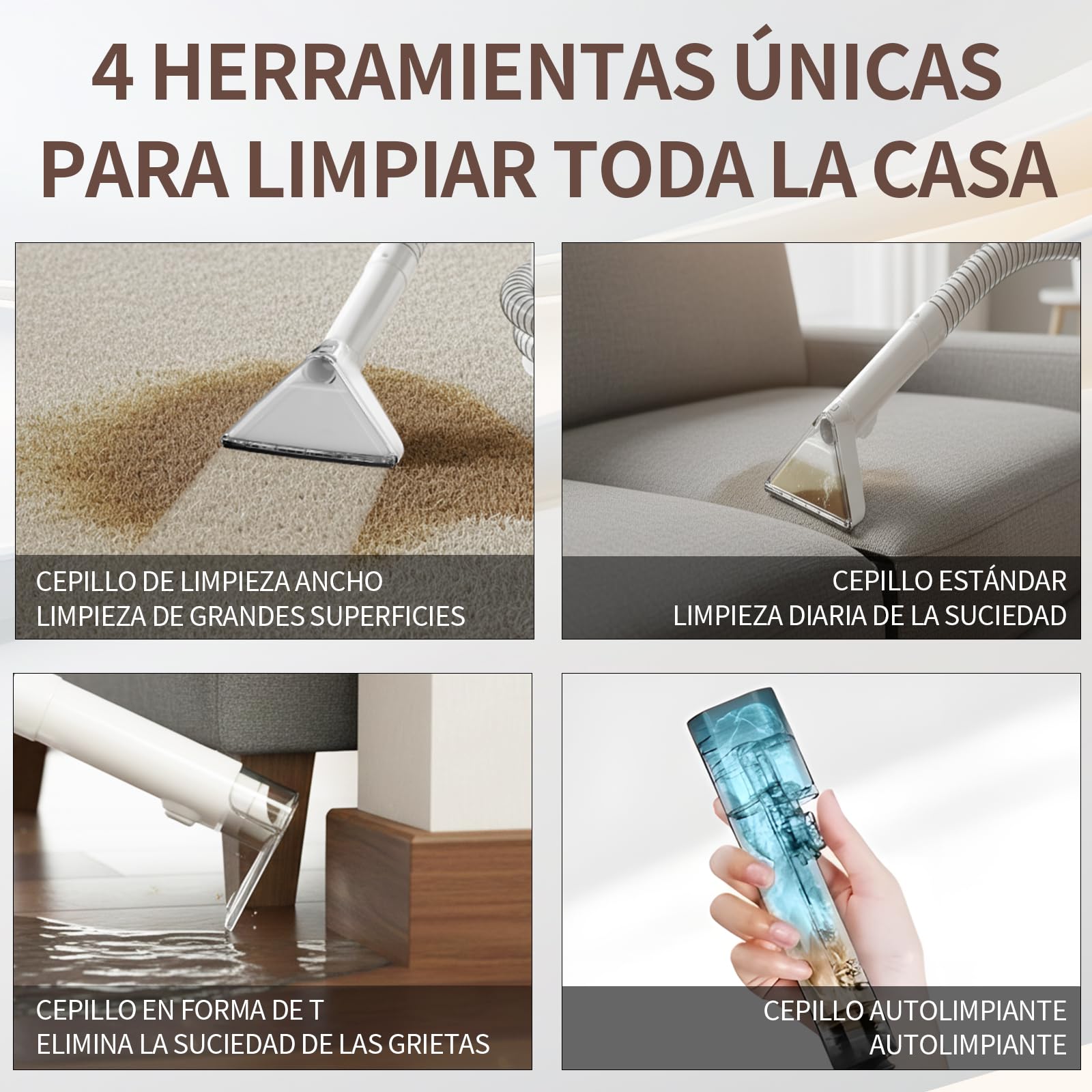 Aspiradora de Agua para Tapicerías, Limpiador Húmedo de Sofás, Alfombras y Colchones, Motor 500W Succión 18kPa, Depósitos Dobles, Cepillos Multiusos para Limpieza Profunda de Manchas en Hogar y Coche