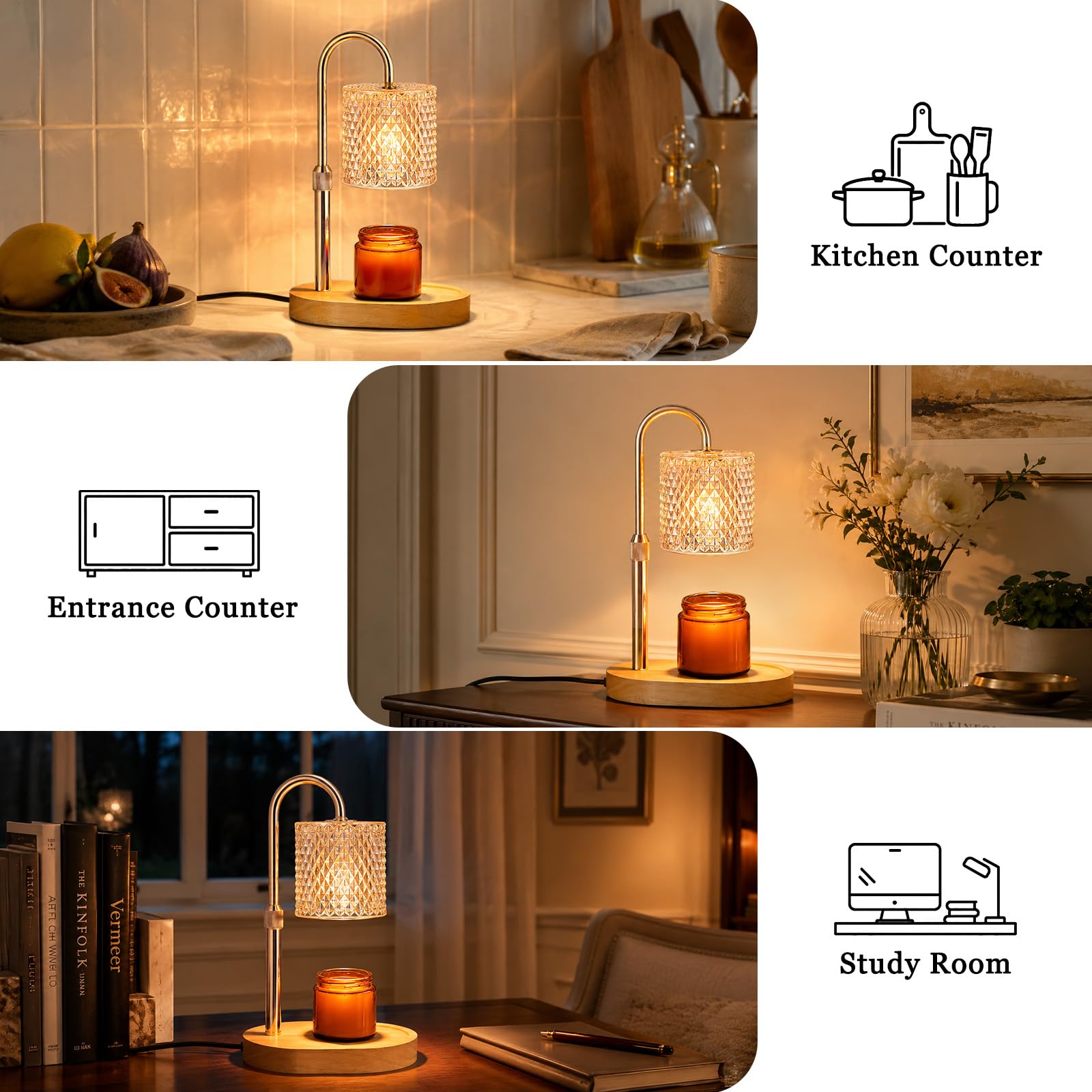 Lampada scalda candela con timer dimmerabile, altezza regolabile con 2 lampadine, scaldacera per la casa, camera da letto, regalo per riscaldamento della casa, regalo per donne