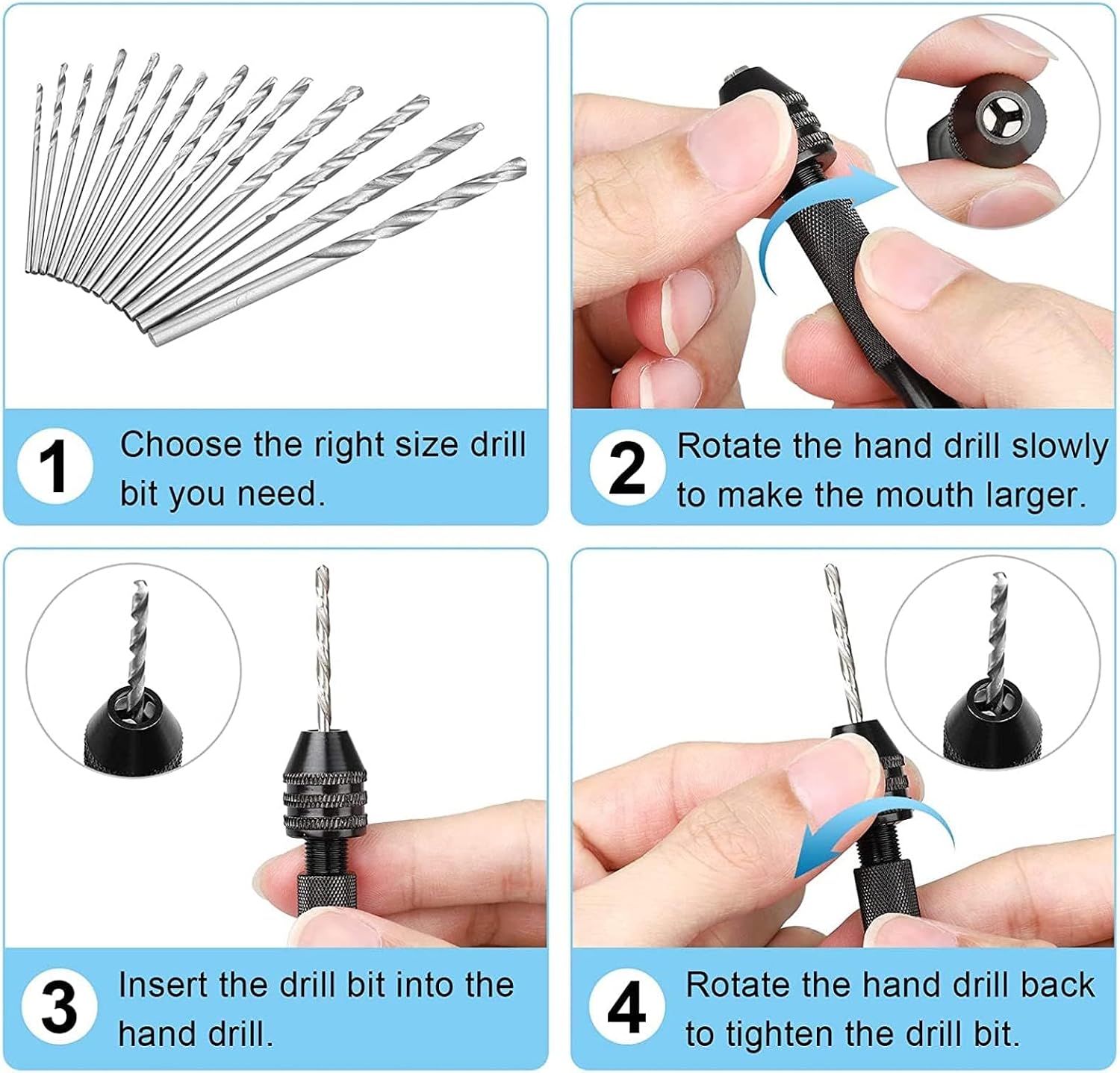 Hand Drill Bits Set 60 Pieces, Precision Hand Pin Vise Rotary Tools with Micro Mini Twist Drill Bits for Wood, Jewelry, Plastic, Craft Projects and Model Building, DIY Drilling