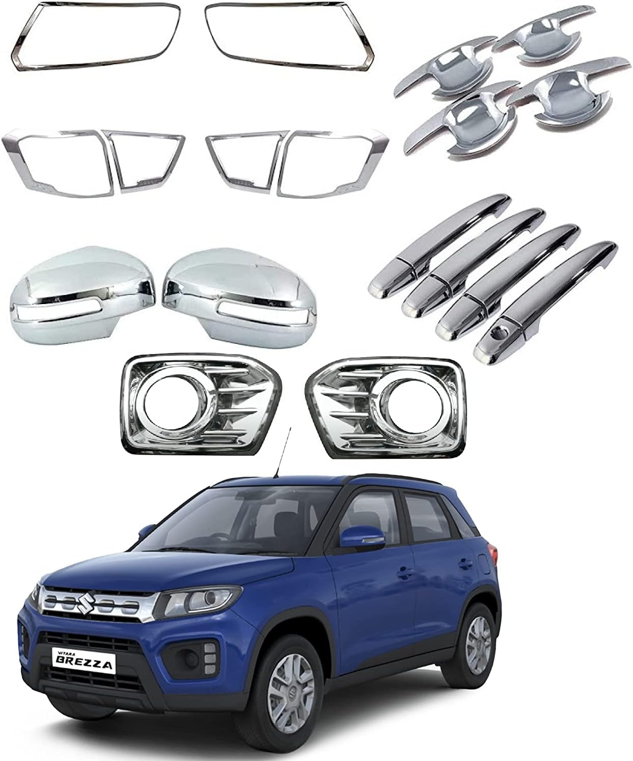 Wheelcore Exterior Chrome Accessories Combo Kit for Maruti Vitara Brezza 2020 onwards (set of 16pcs)