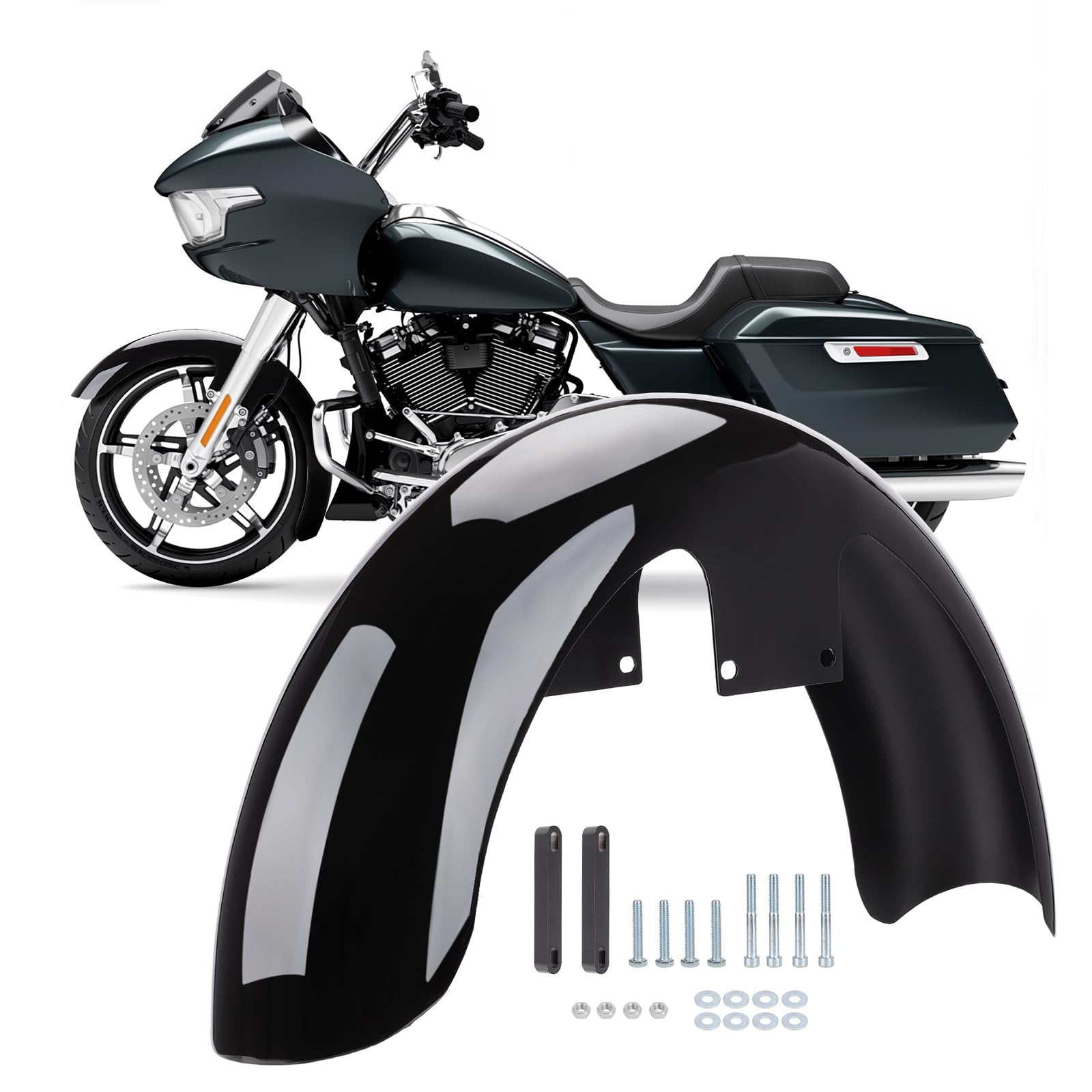 19" Motorcycle Front Fender for 130/60 B19 Tire Mudguard, Front Wheels Wrap Mudguard for Harley Touring Road Glide/CVO Road Glide/CVO Street Glide/Street Glide Ultra 2024-2025 (Gloss Black)