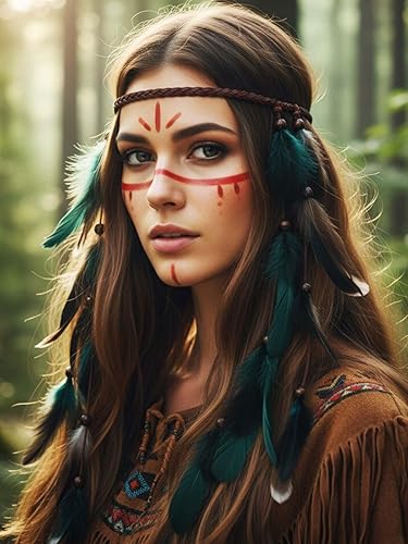 Miniatura 3 de CAKURE Diademas de plumas bohemias, tocado indio, tocado gitano, bandas para el pelo de pavo real, diademas bohemias hippie, diademas ajustables,