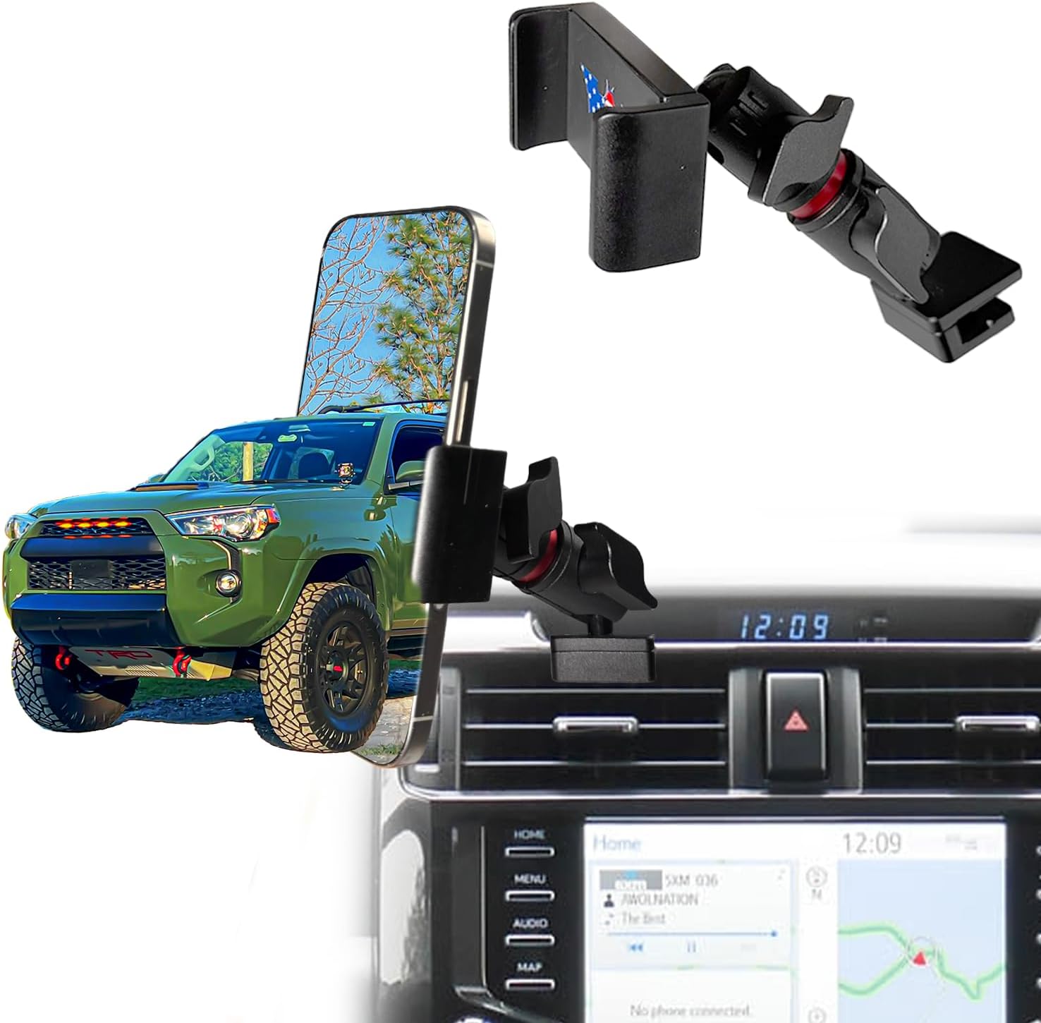 4Runner Vent Phone Mount for Toyota 4Runner 2010-2020 2021 2022 2023 2024 Accessories | Aluminum Telescopic Air Vent Phone Holder | Thick Case Friendly Car Mount for iPhone 15/16 Pro Max, Galaxy S24