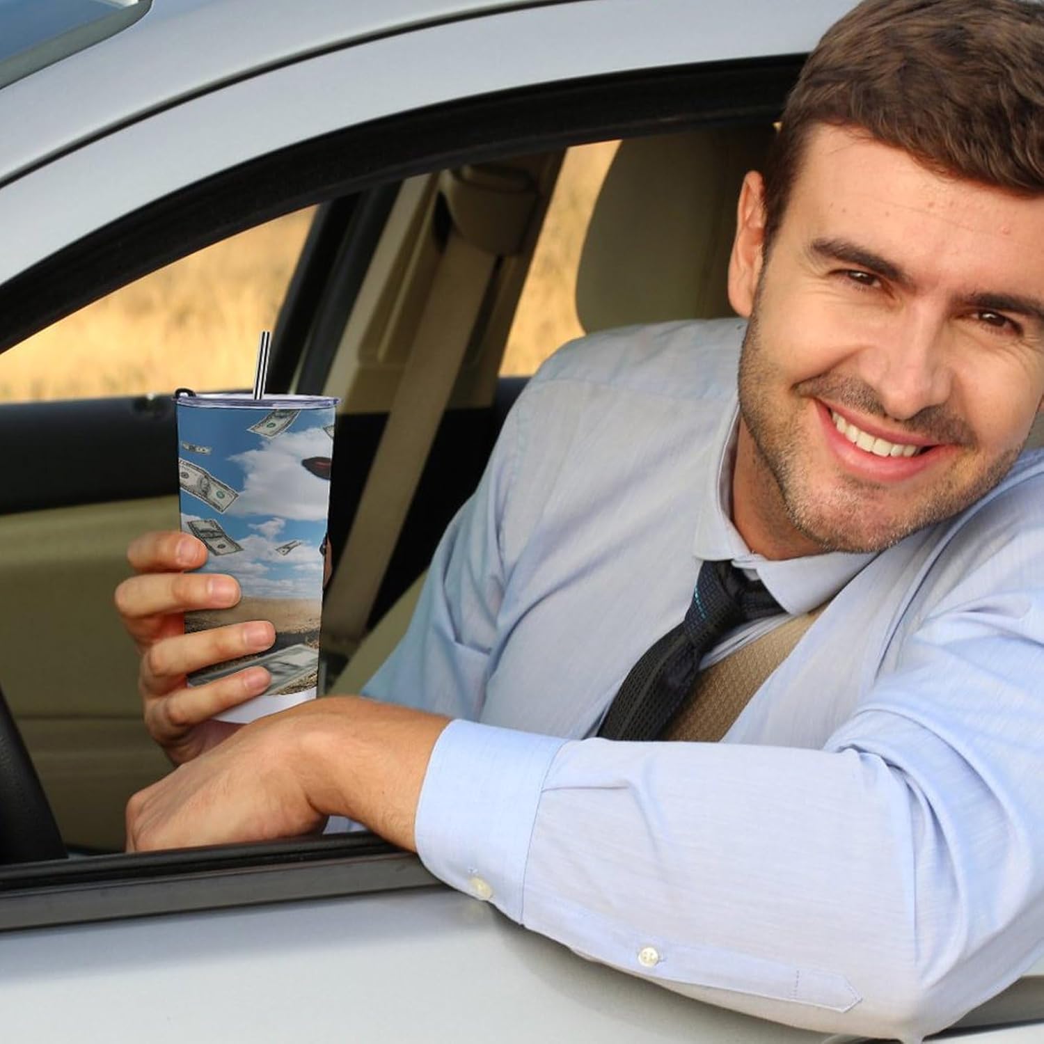 Cow Print Dollar Travel Coffee Mug Stainless Steel Insulated Tumbler Water Bottle Tea Cup for Home Office