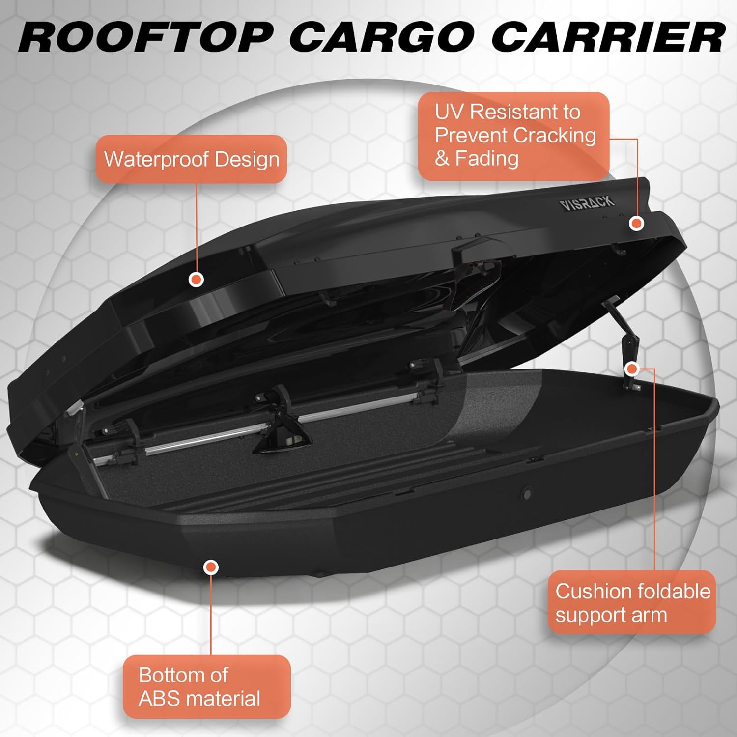 70 Inch Black Rooftop Cargo Box Carrier, Large 21 Cubic Feet Car Top Mount Travel Luggage Storage, Dual Side Opening, Heavy Duty Waterproof Rooftop Storage Box with Security Keys, 150lbs Capacity