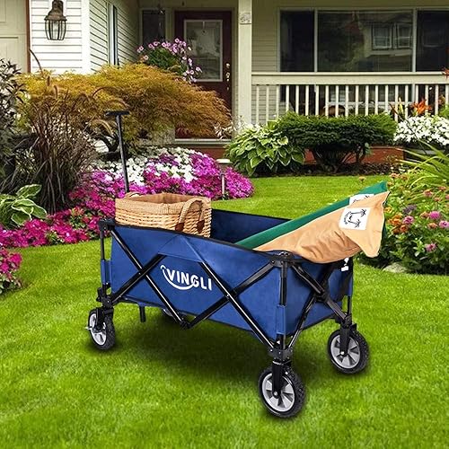 Miniatura 7 de VINGLI Carro plegable portátil, resistente carrito de compras plegable para deportes de jardín, marco de acero para playa, parque, camping, patio,