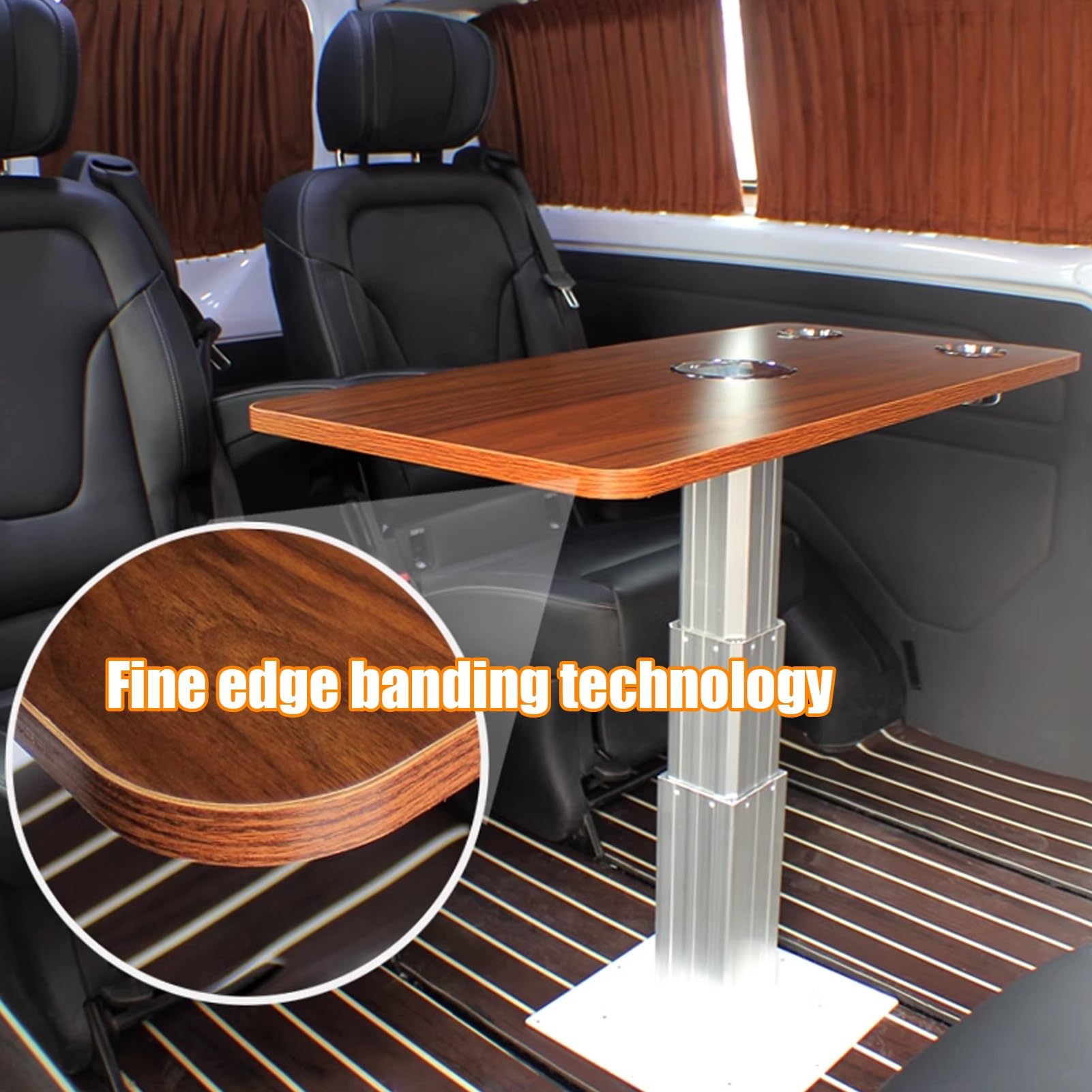 Mesa Plegable for Autocaravana, Mesas Telescópicas Ajustables for Autocaravana, Patas de Pedestal de Aleación de Aluminio, Patas de Barra Elevadora, con 2 Portavasos(Brown)